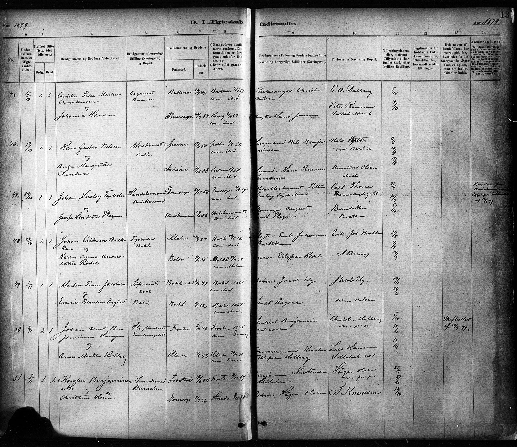 Ministerialprotokoller, klokkerbøker og fødselsregistre - Sør-Trøndelag, AV/SAT-A-1456/604/L0189: Parish register (official) no. 604A10, 1878-1892, p. 13