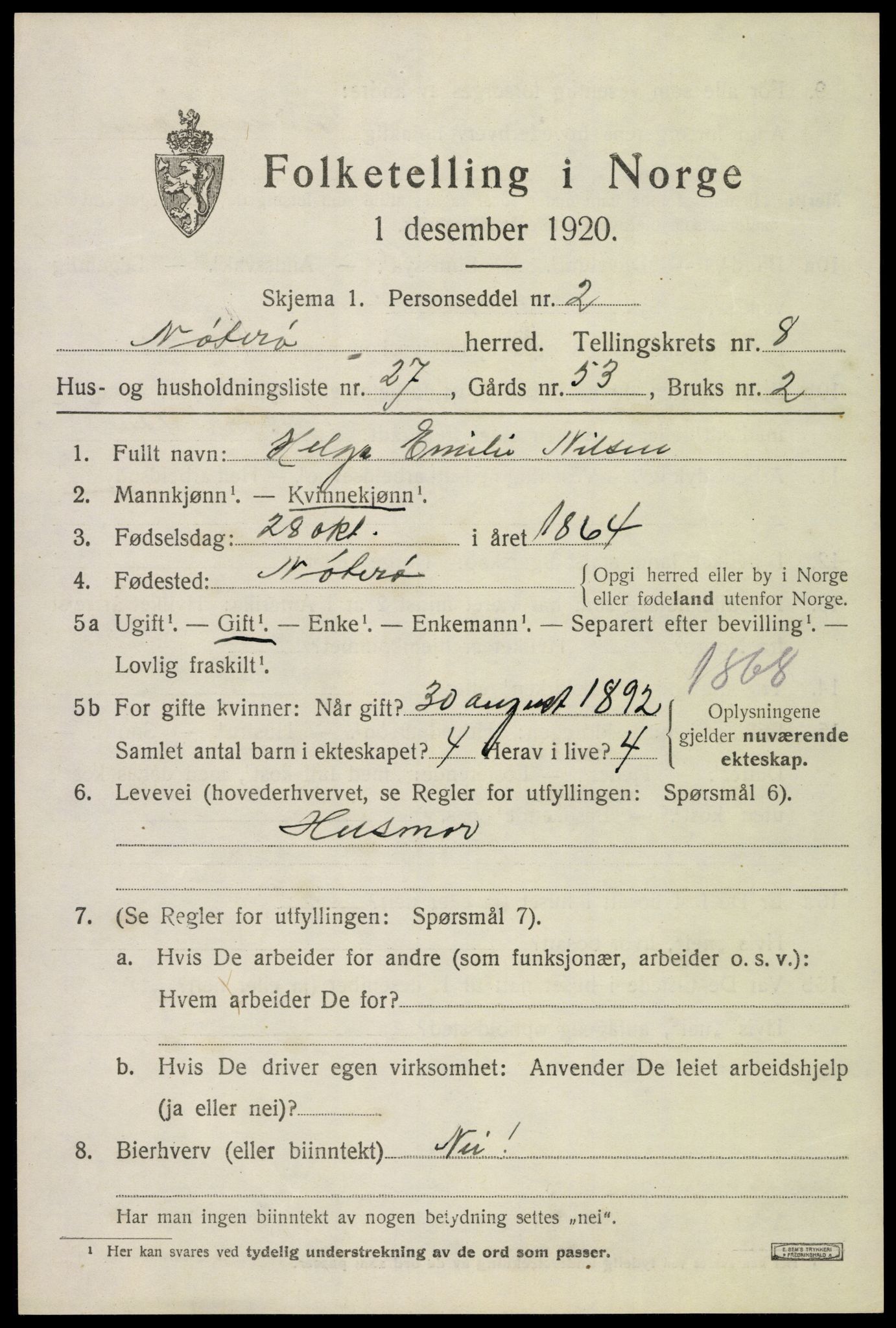 SAKO, 1920 census for Nøtterøy, 1920, p. 10685