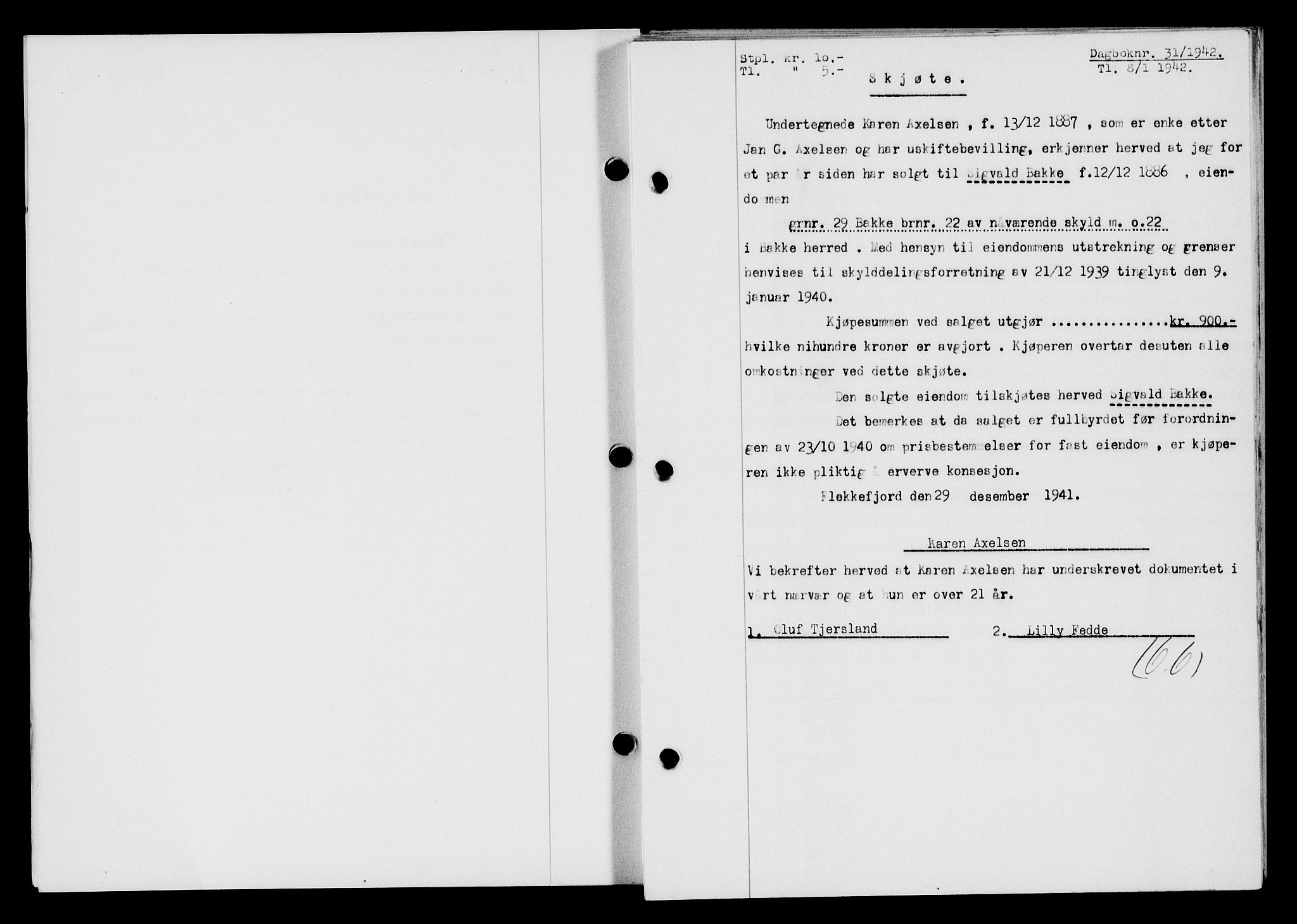 Flekkefjord sorenskriveri, AV/SAK-1221-0001/G/Gb/Gba/L0057: Mortgage book no. A-5, 1941-1942, Diary no: : 31/1942