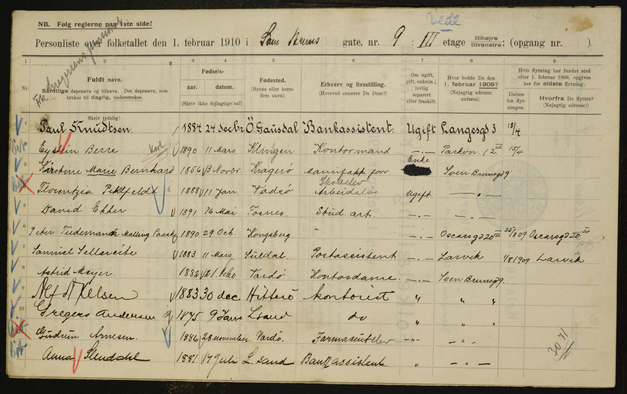 OBA, Municipal Census 1910 for Kristiania, 1910, p. 99460