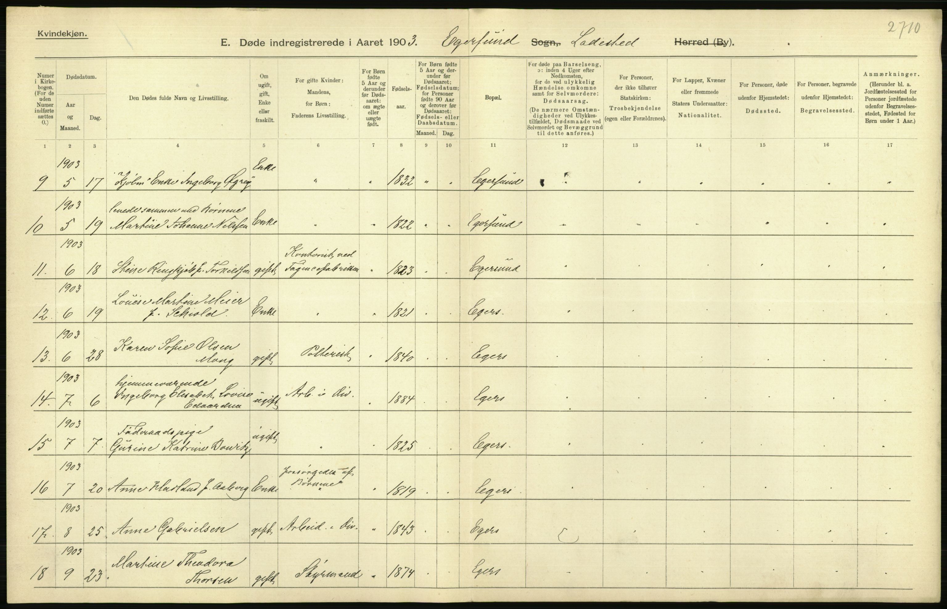 Statistisk sentralbyrå, Sosiodemografiske emner, Befolkning, AV/RA-S-2228/D/Df/Dfa/Dfaa/L0012: Stavanger amt: Fødte, gifte, døde, 1903, p. 824