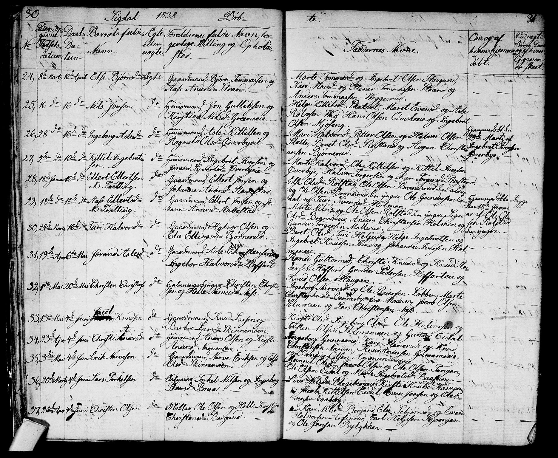 Sigdal kirkebøker, AV/SAKO-A-245/G/Ga/L0002: Parish register (copy) no. I 2, 1835-1856, p. 30-31