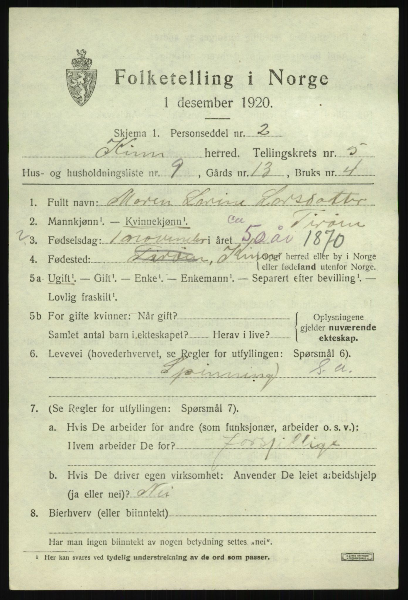 SAB, 1920 census for Kinn, 1920, p. 2715