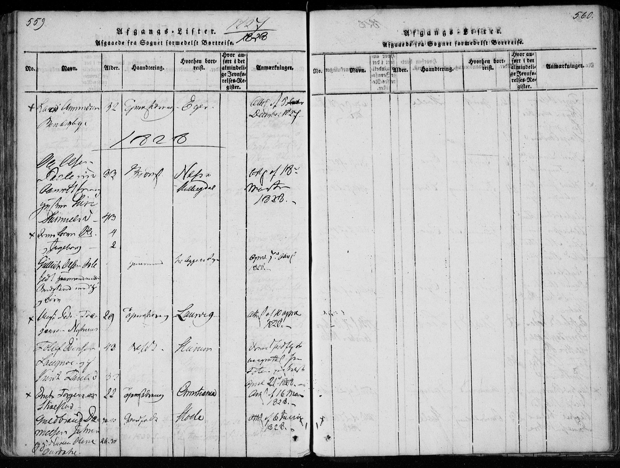 Modum kirkebøker, AV/SAKO-A-234/F/Fa/L0005: Parish register (official) no. 5, 1824-1841, p. 559-560