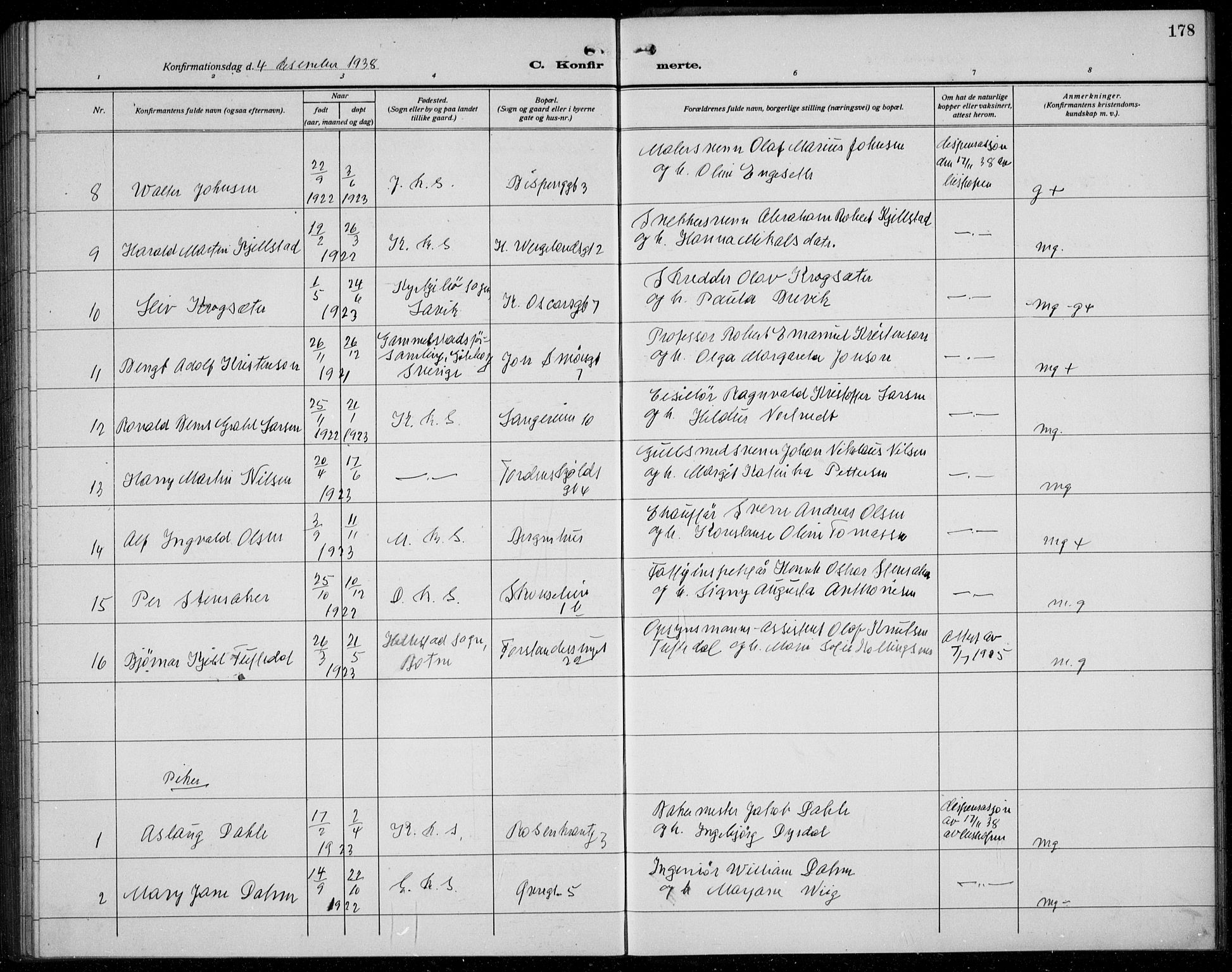 Korskirken sokneprestembete, AV/SAB-A-76101/H/Hab: Parish register (copy) no. C 6, 1918-1941, p. 178