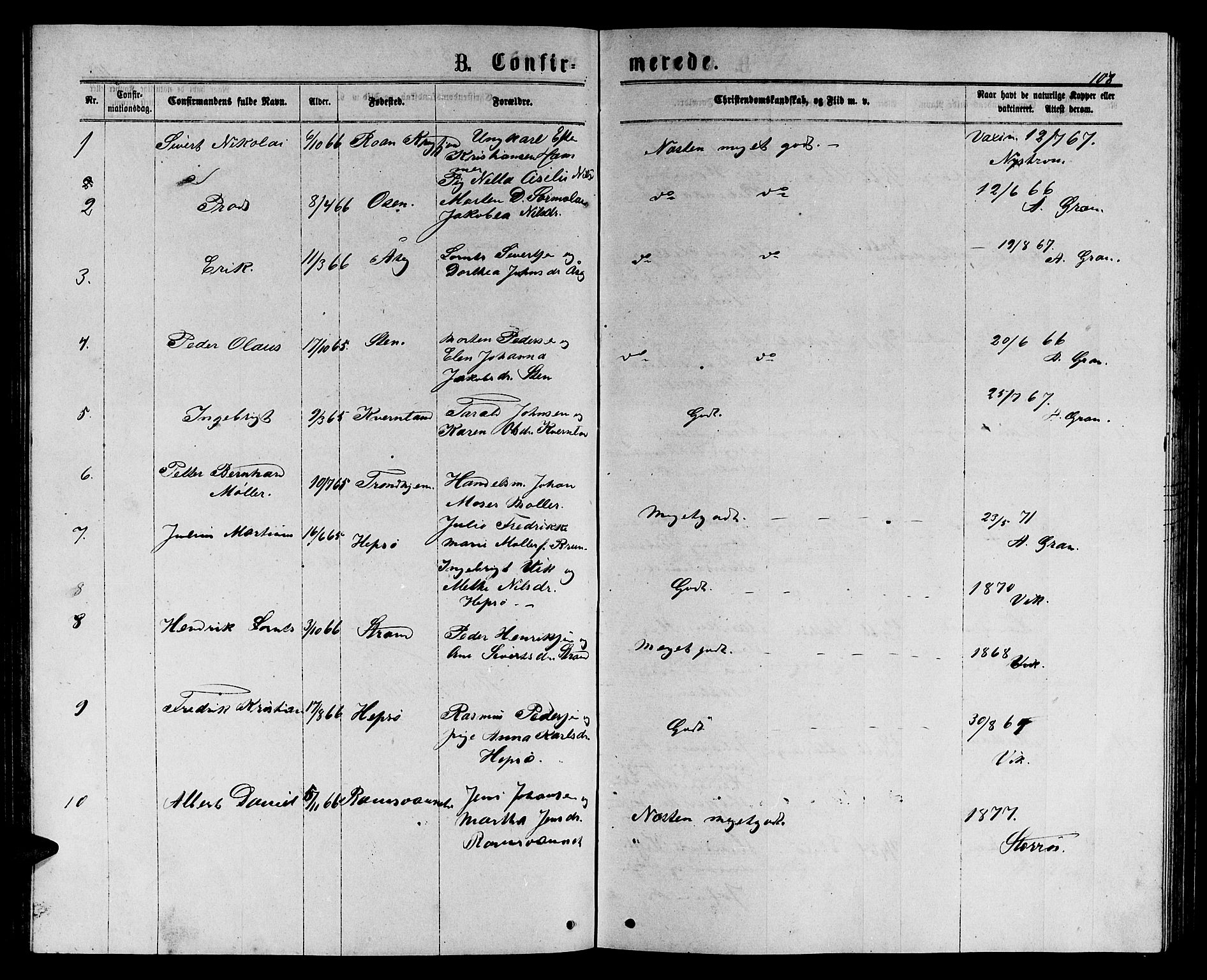 Ministerialprotokoller, klokkerbøker og fødselsregistre - Sør-Trøndelag, SAT/A-1456/658/L0725: Parish register (copy) no. 658C01, 1867-1882, p. 108