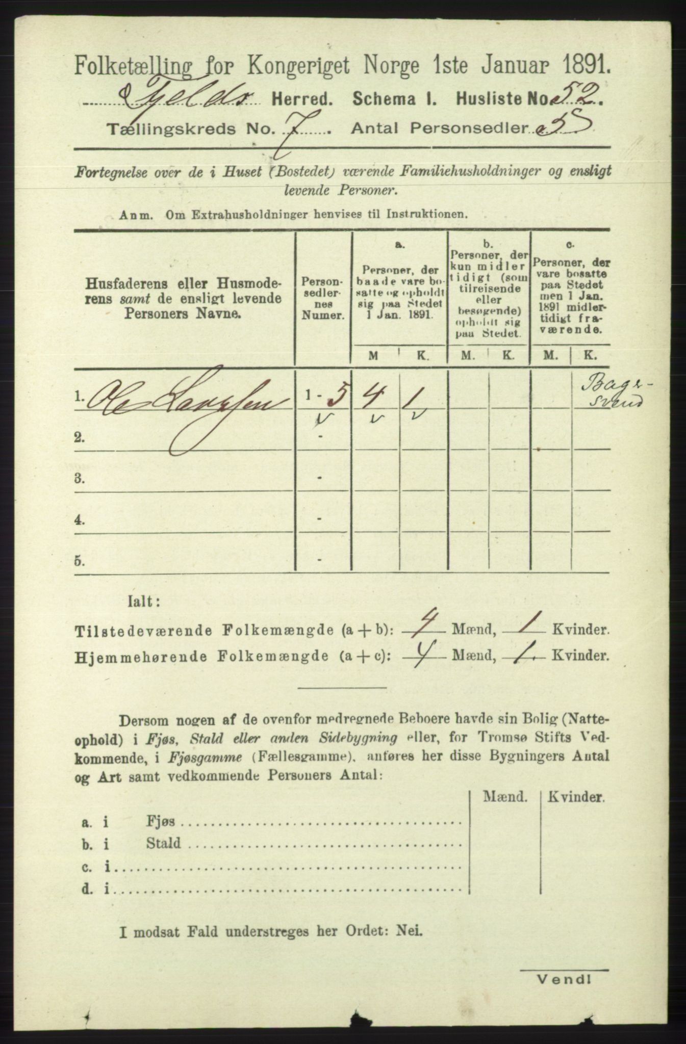 RA, 1891 census for 1246 Fjell, 1891, p. 3398