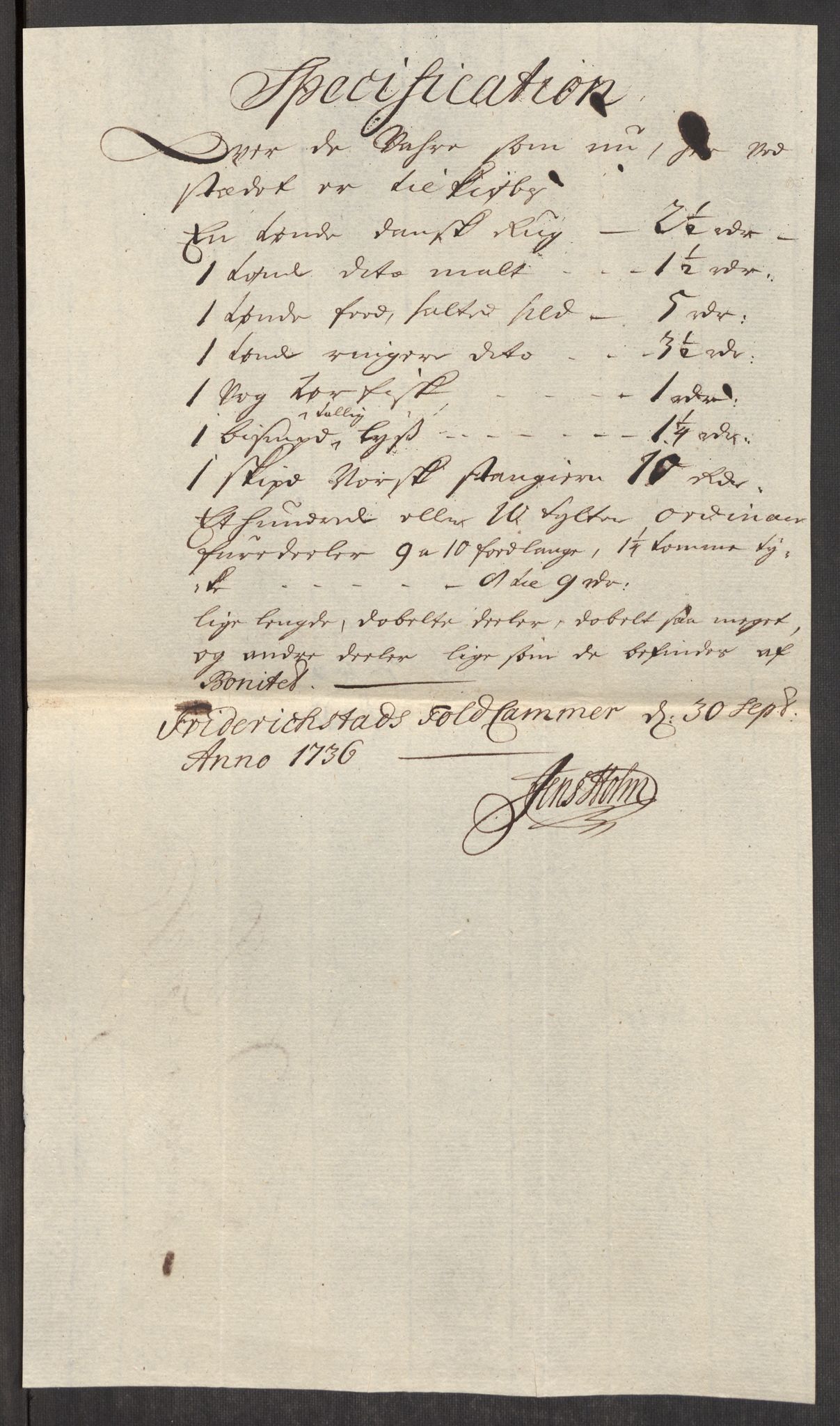 Rentekammeret inntil 1814, Realistisk ordnet avdeling, RA/EA-4070/Oe/L0001: [Ø1]: Priskuranter, 1712-1739, p. 336