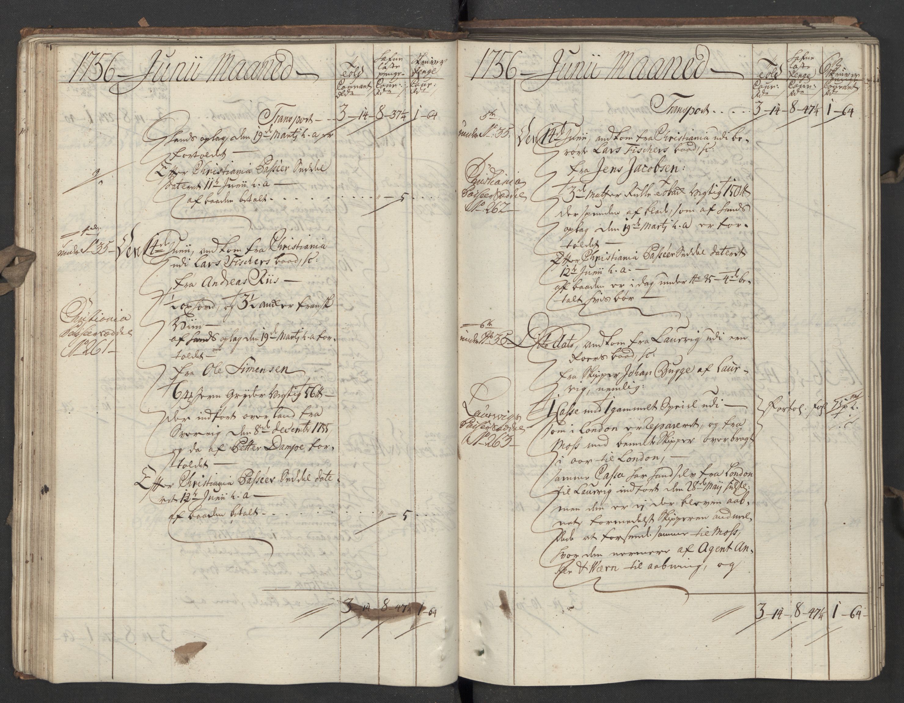 Generaltollkammeret, tollregnskaper, AV/RA-EA-5490/R05/L0026/0001: Tollregnskaper Moss, Son, Krokstad / Inngående hovedtollbok, 1756, p. 63