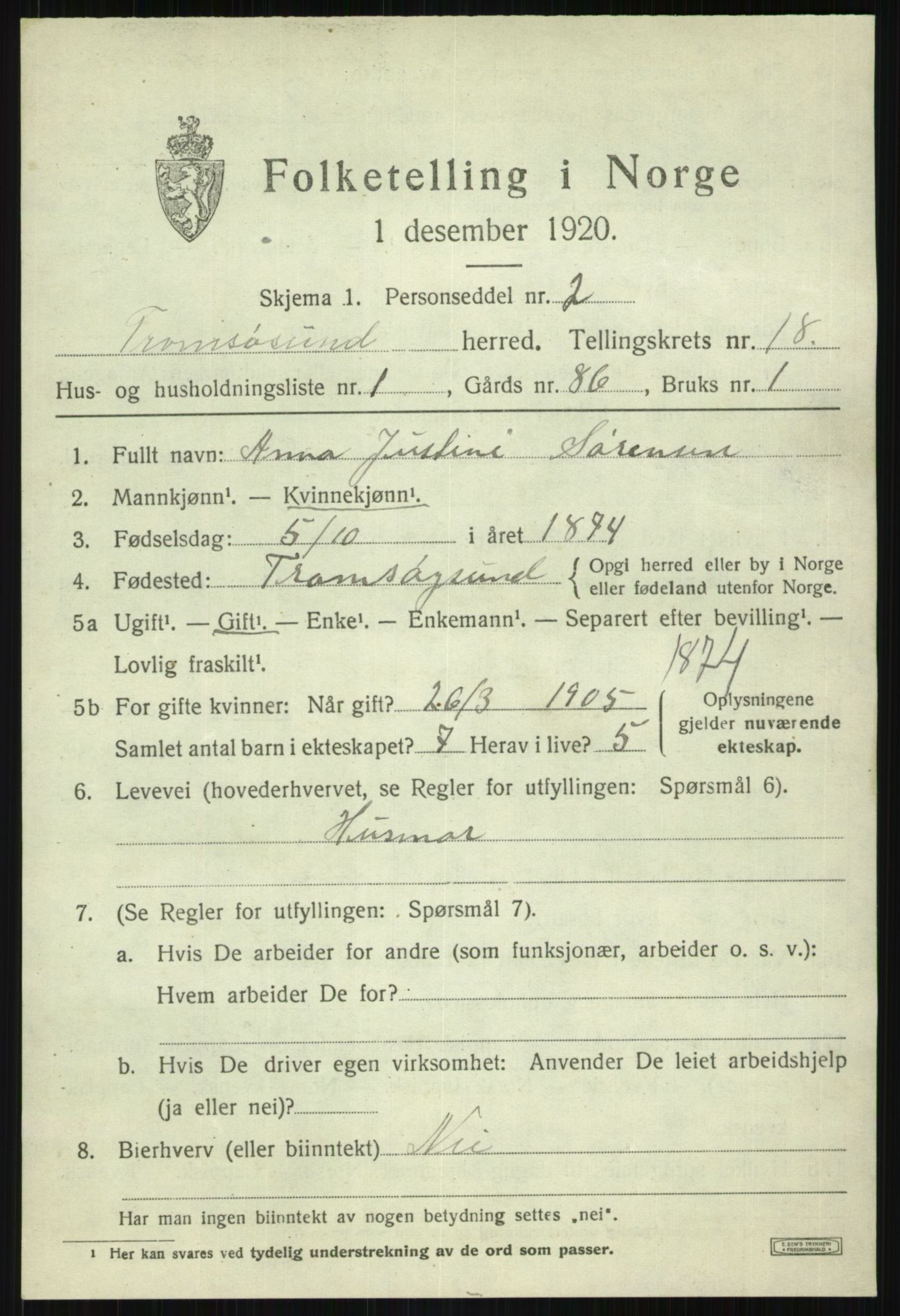 SATØ, 1920 census for Tromsøysund, 1920, p. 9924