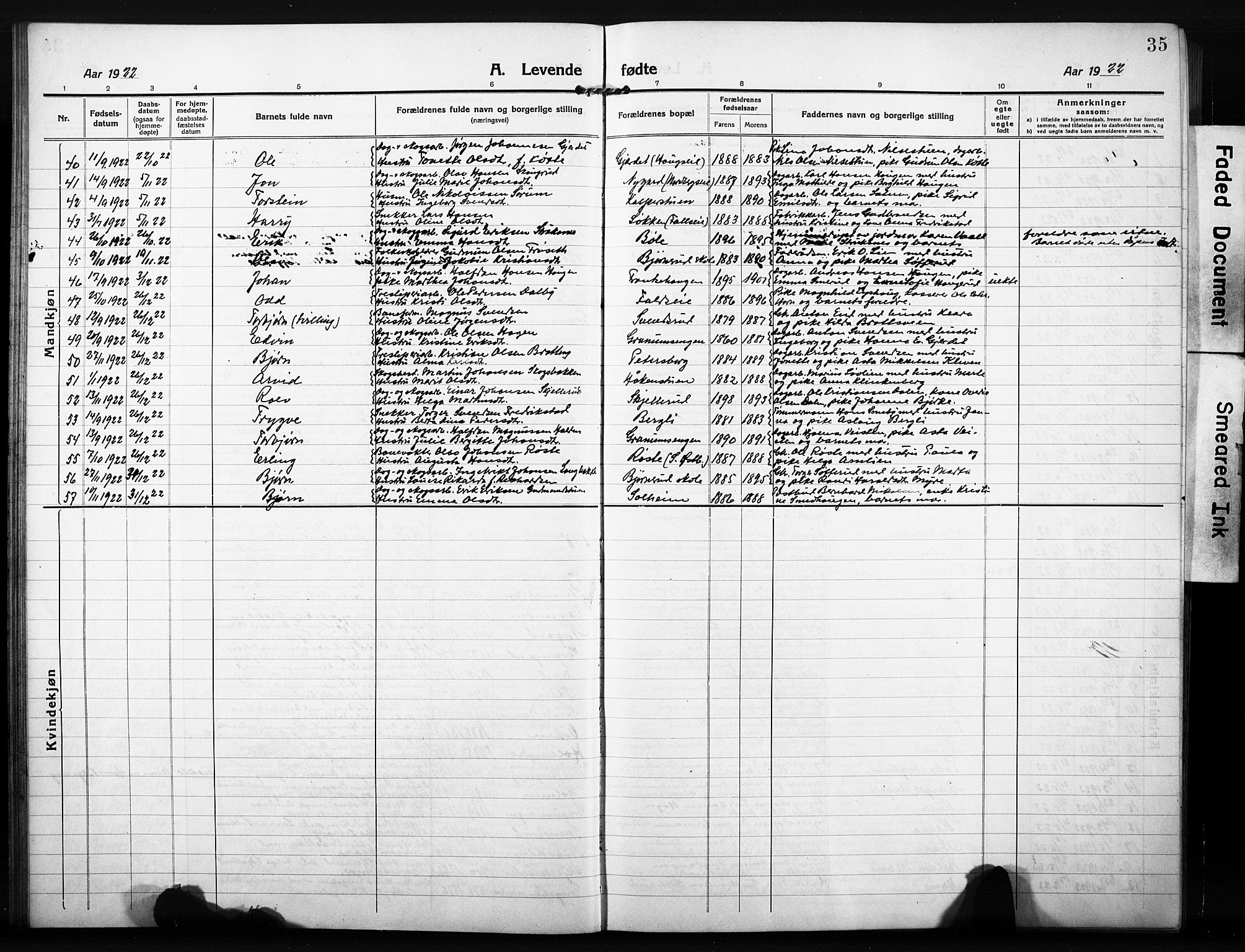 Søndre Land prestekontor, SAH/PREST-122/L/L0007: Parish register (copy) no. 7, 1915-1932, p. 35