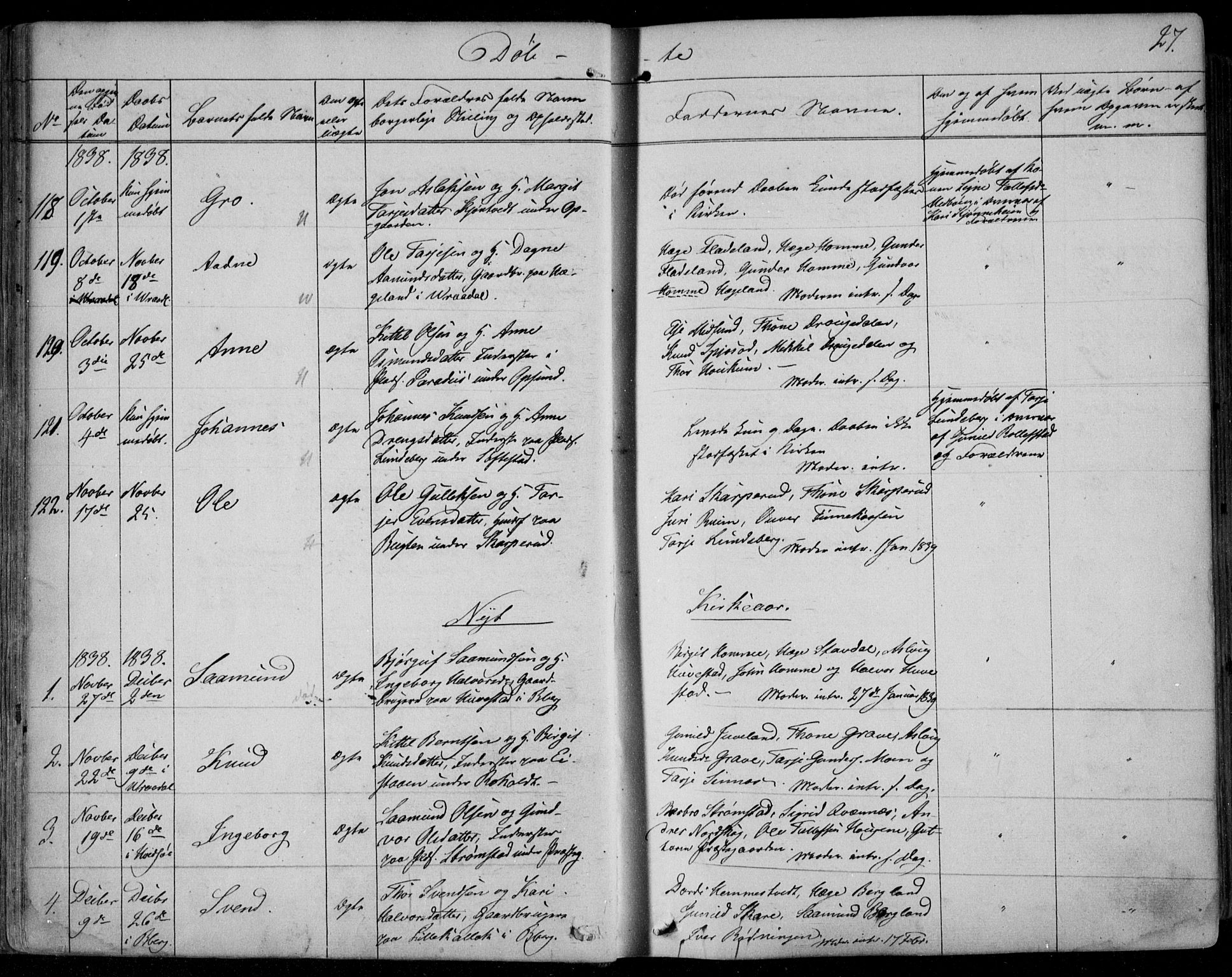 Kviteseid kirkebøker, SAKO/A-276/F/Fa/L0006: Parish register (official) no. I 6, 1836-1858, p. 27
