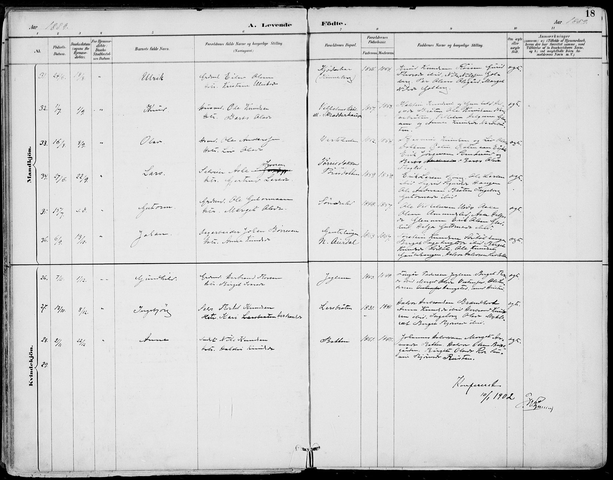 Gol kirkebøker, SAKO/A-226/F/Fa/L0005: Parish register (official) no. I 5, 1887-1900, p. 18