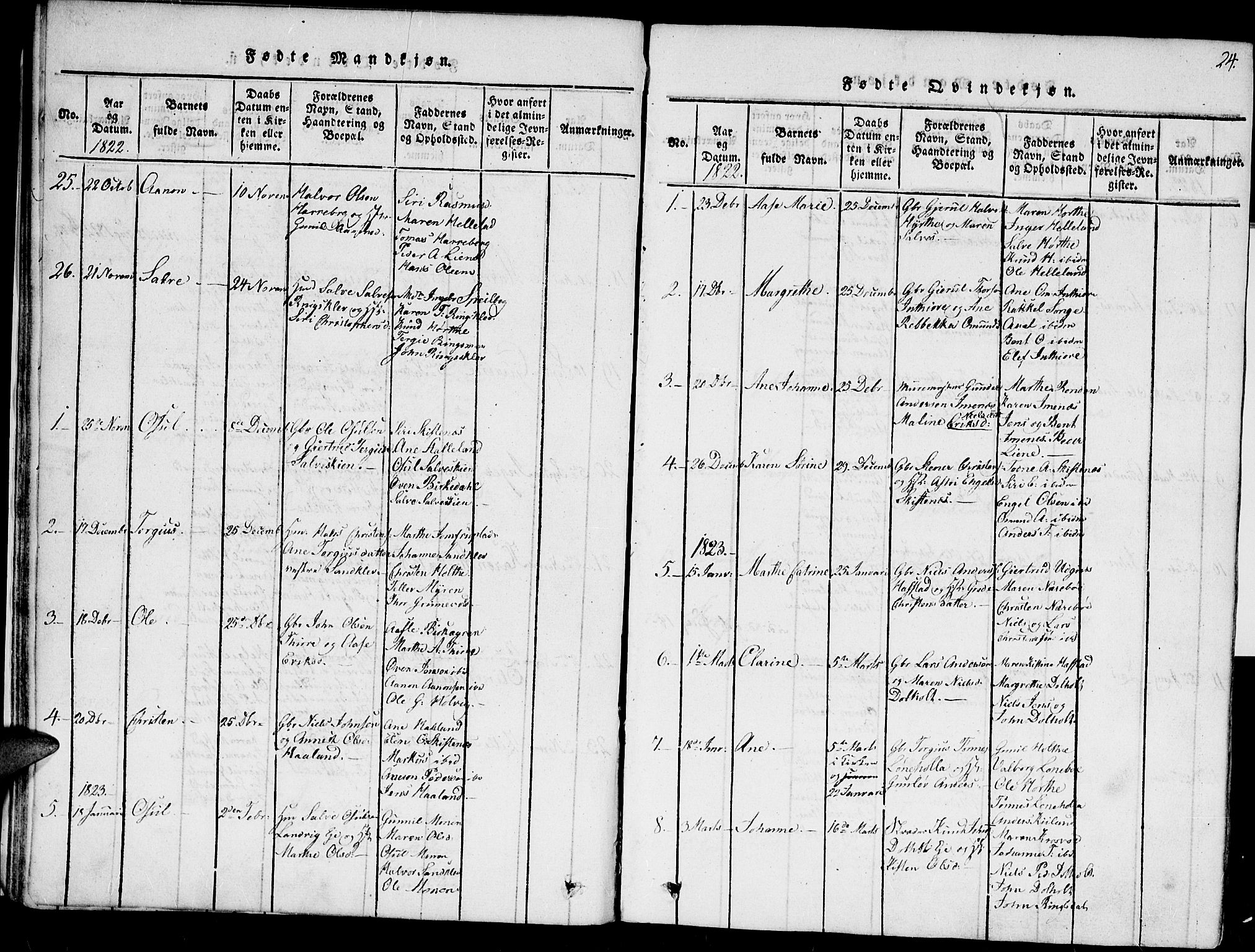 Hommedal sokneprestkontor, AV/SAK-1111-0023/F/Fa/Fab/L0003: Parish register (official) no. A 3, 1815-1848, p. 24