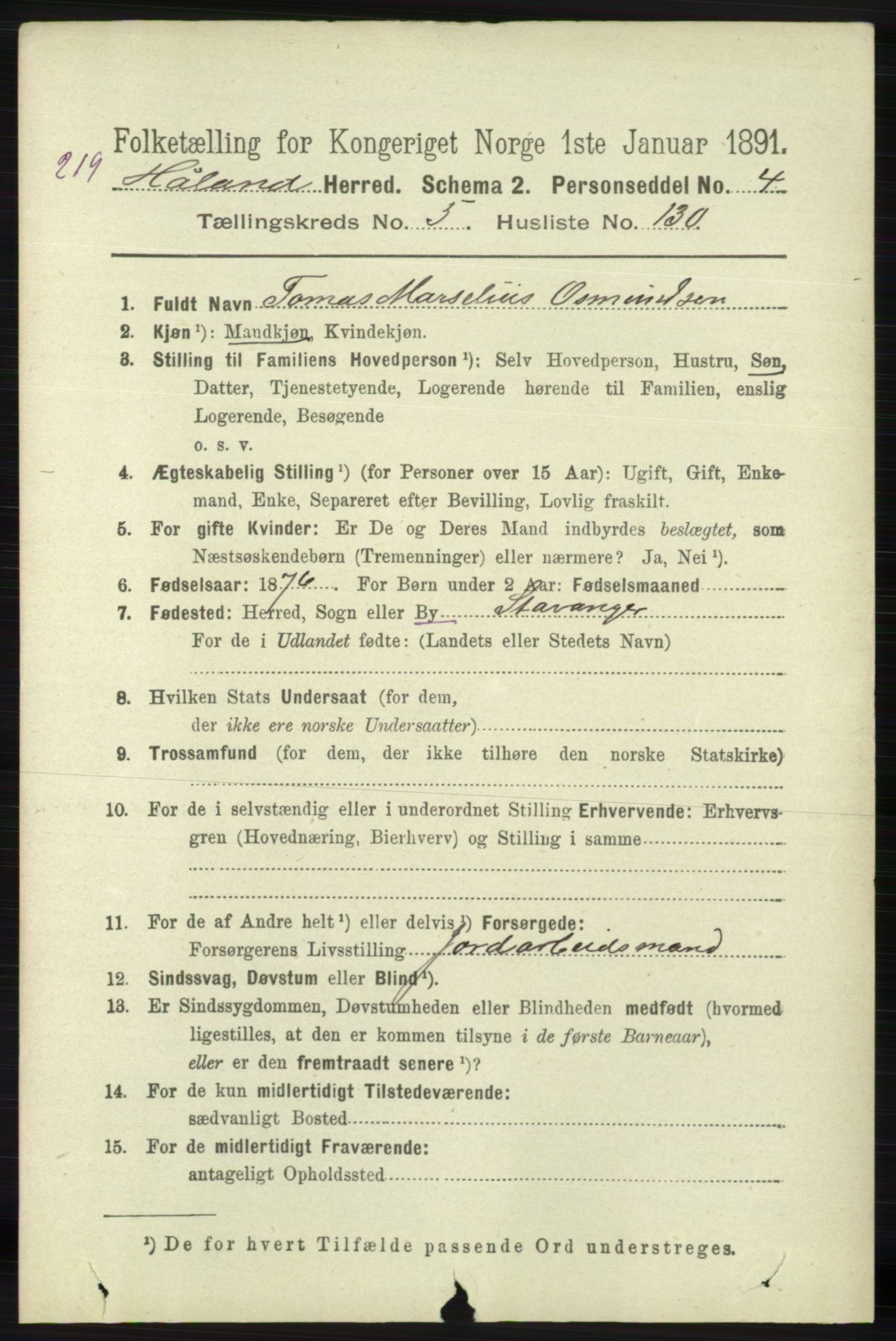 RA, 1891 census for 1124 Haaland, 1891, p. 4082