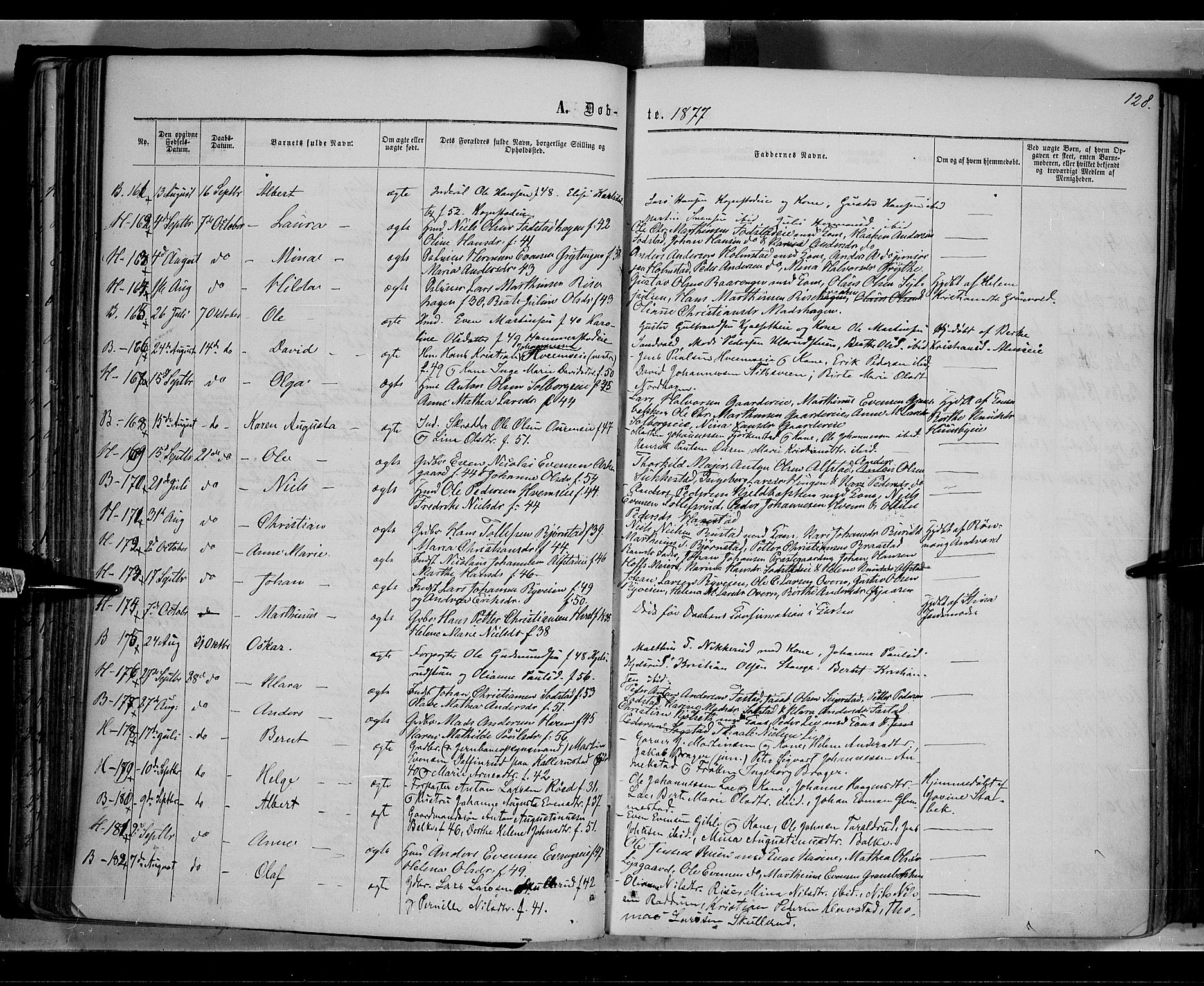 Østre Toten prestekontor, AV/SAH-PREST-104/H/Ha/Haa/L0005: Parish register (official) no. 5, 1866-1877, p. 128