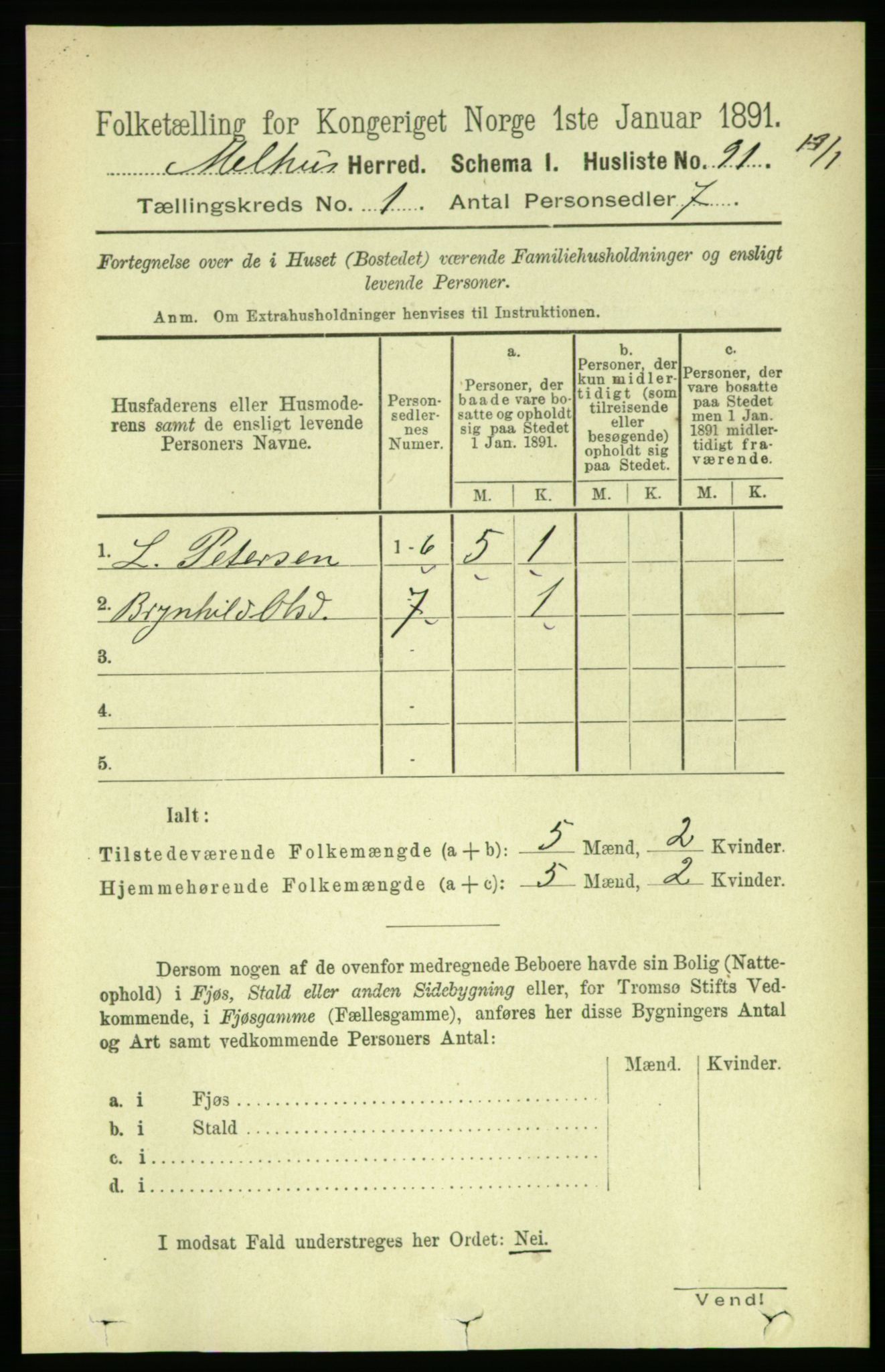 RA, 1891 census for 1653 Melhus, 1891, p. 111