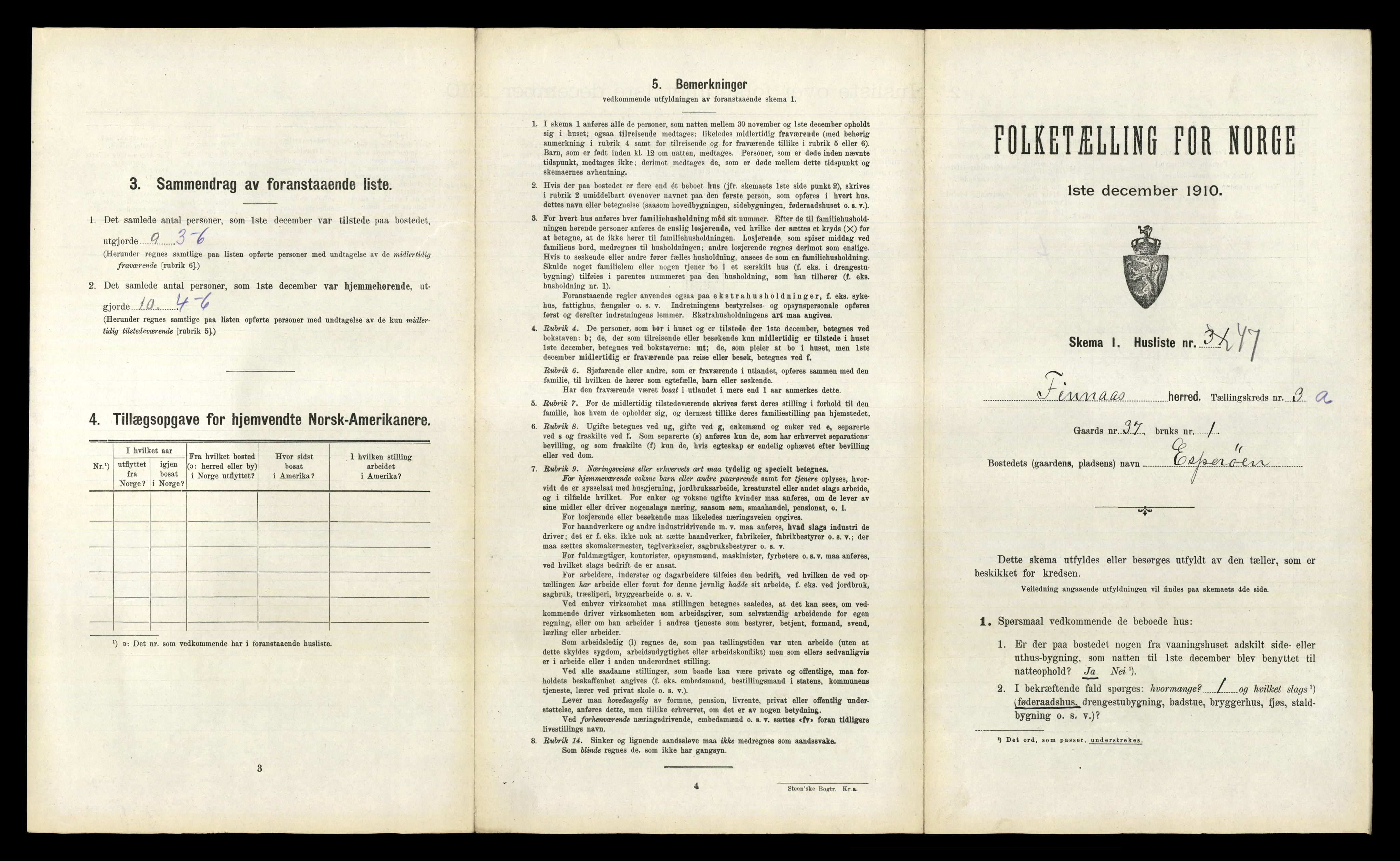 RA, 1910 census for Finnås, 1910, p. 300