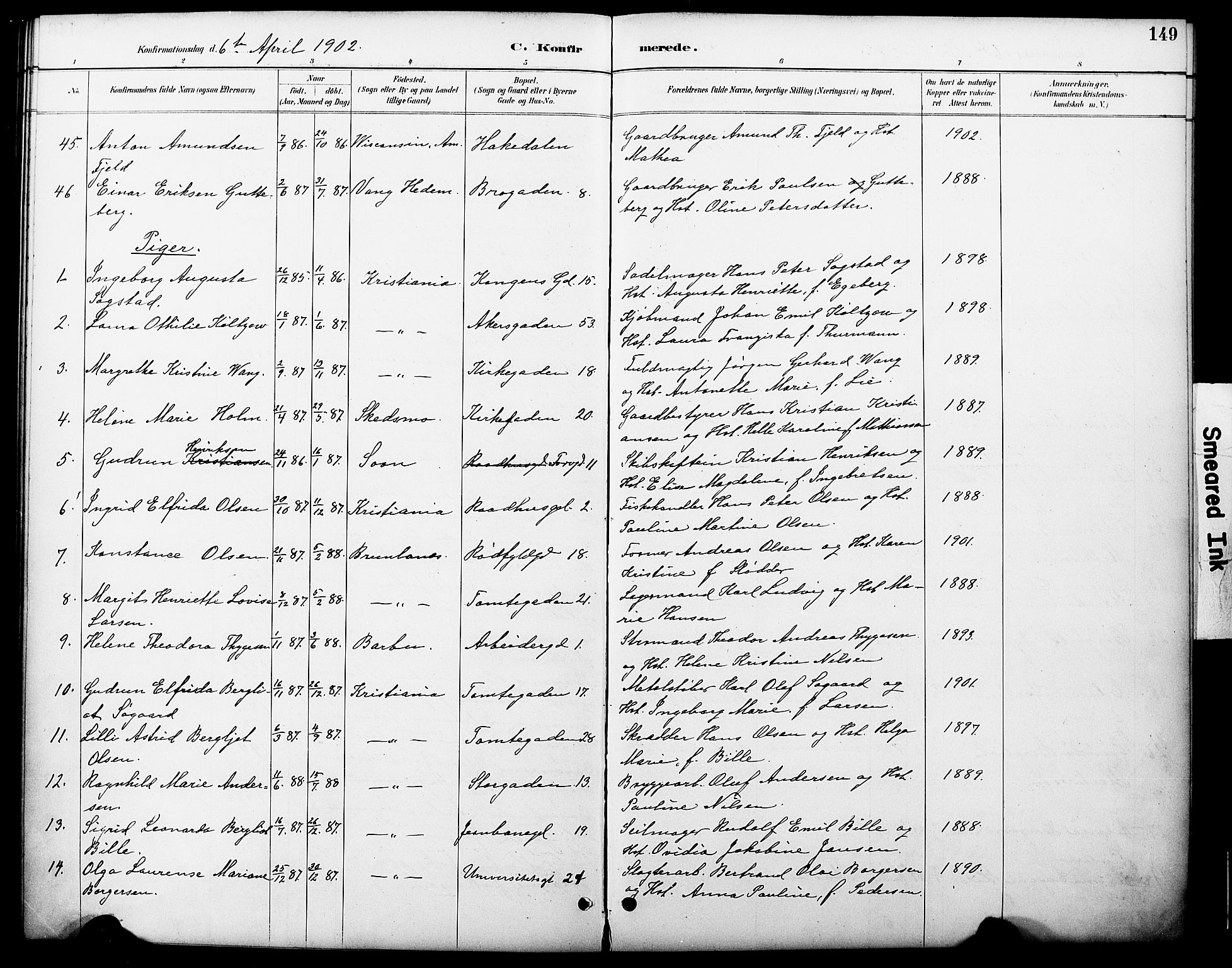 Oslo domkirke Kirkebøker, AV/SAO-A-10752/F/Fa/L0030: Parish register (official) no. 30, 1887-1918, p. 149
