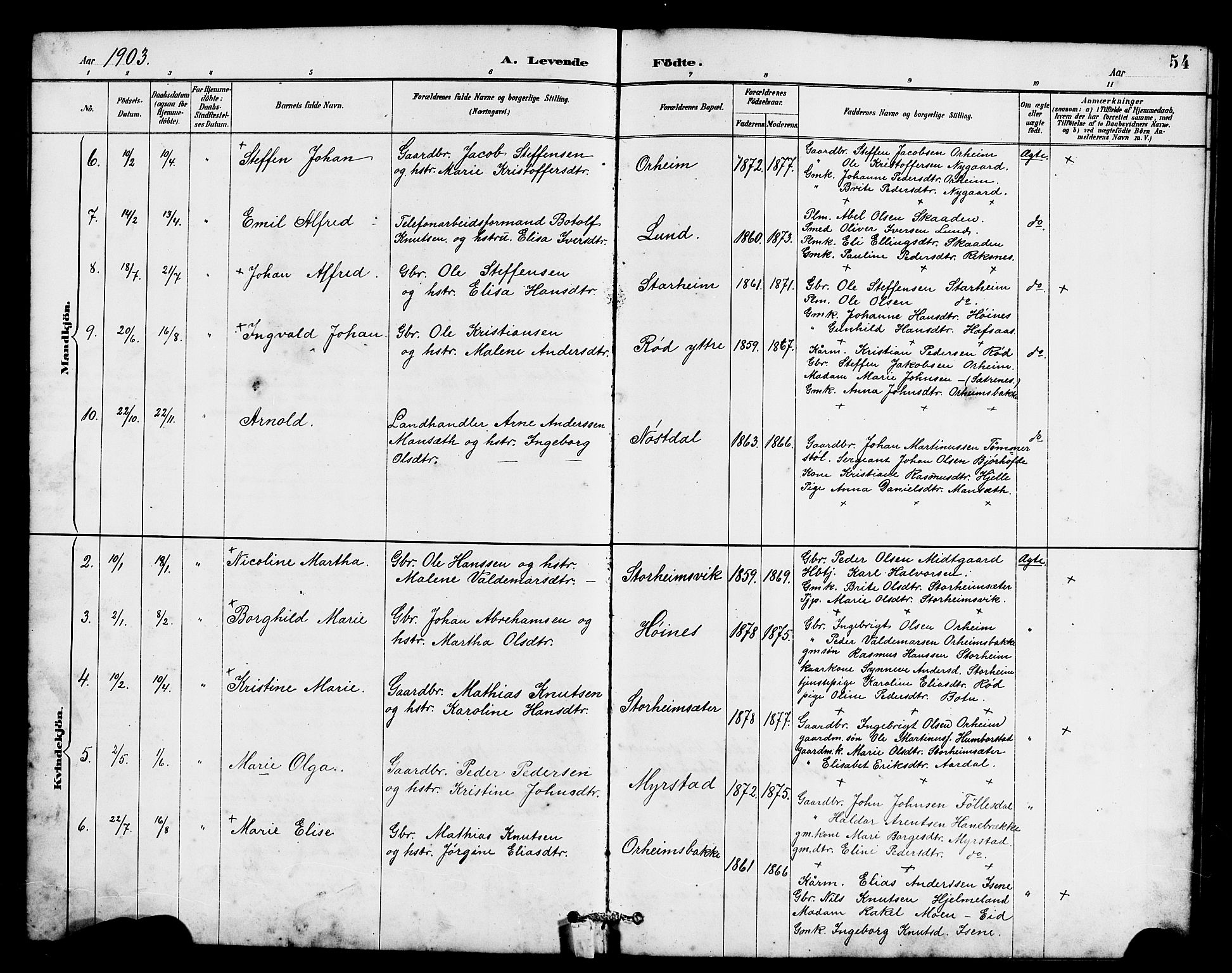 Eid sokneprestembete, AV/SAB-A-82301/H/Hab/Habc/L0002: Parish register (copy) no. C 2, 1887-1906, p. 54