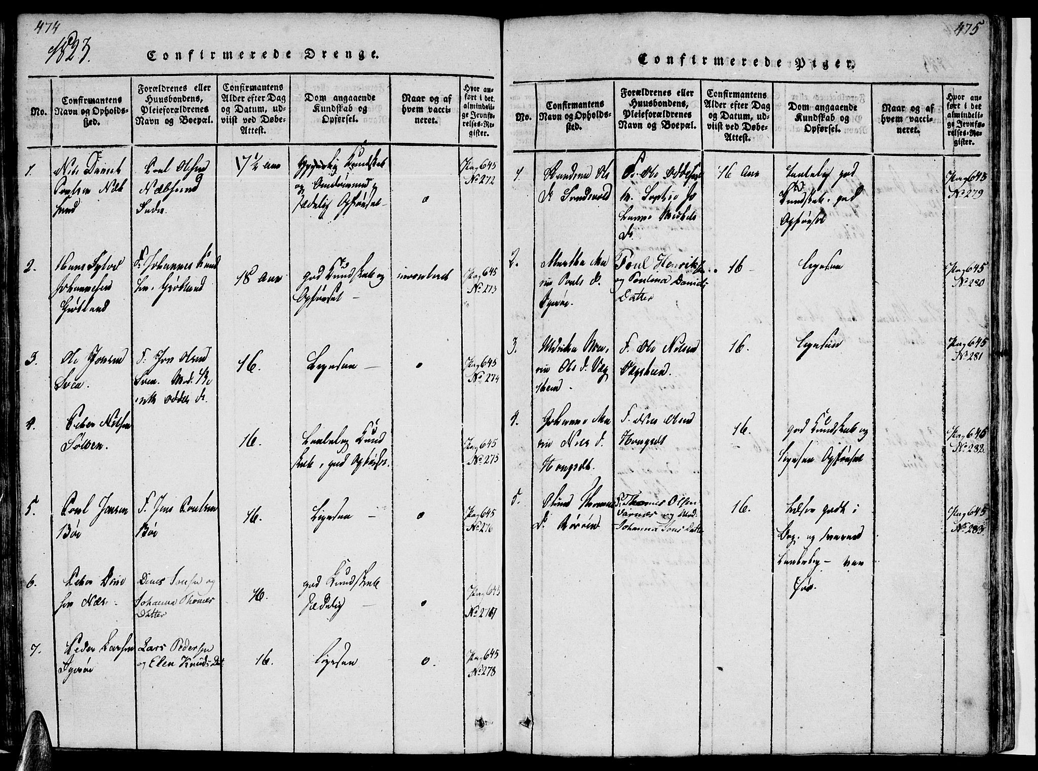 Ministerialprotokoller, klokkerbøker og fødselsregistre - Nordland, SAT/A-1459/816/L0239: Parish register (official) no. 816A05, 1820-1845, p. 474-475