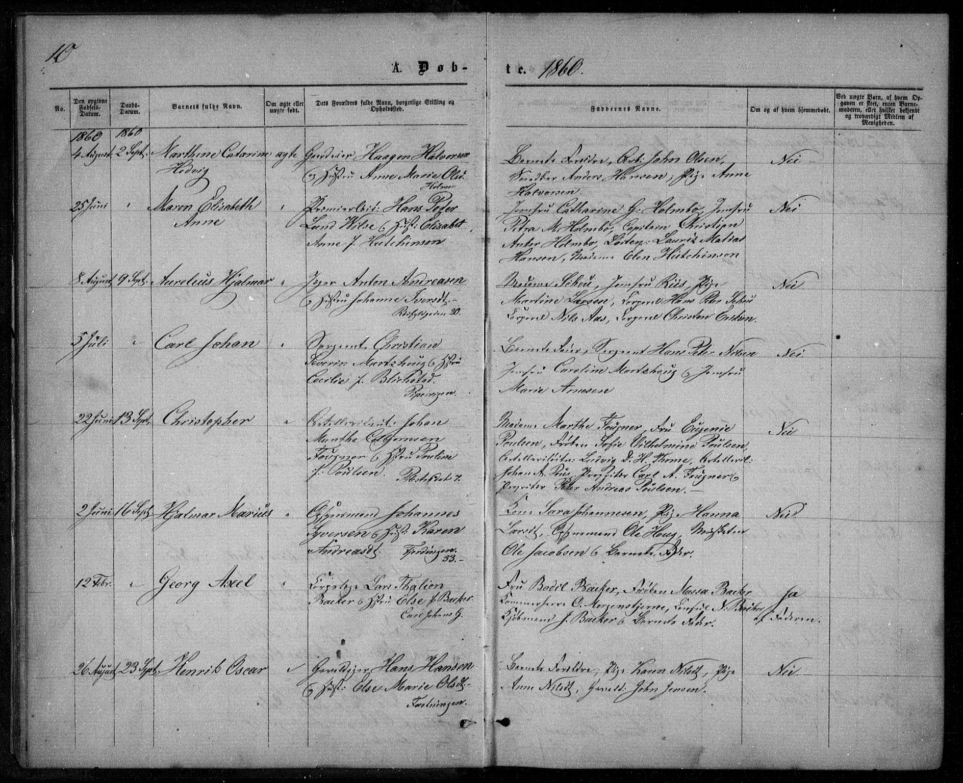 Garnisonsmenigheten Kirkebøker, AV/SAO-A-10846/G/Ga/L0006: Parish register (copy) no. 6, 1860-1880, p. 10