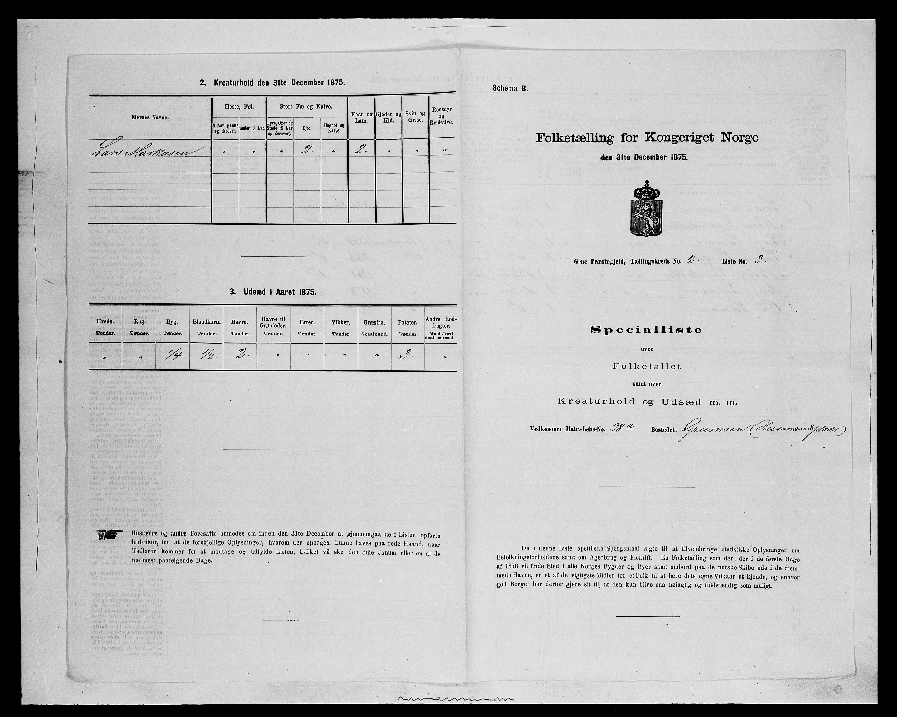 SAH, 1875 census for 0423P Grue, 1875, p. 380