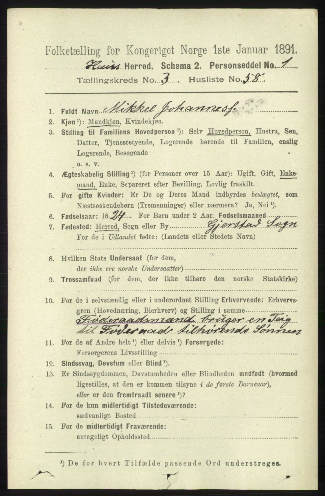 RA, 1891 census for 1250 Haus, 1891, p. 1326