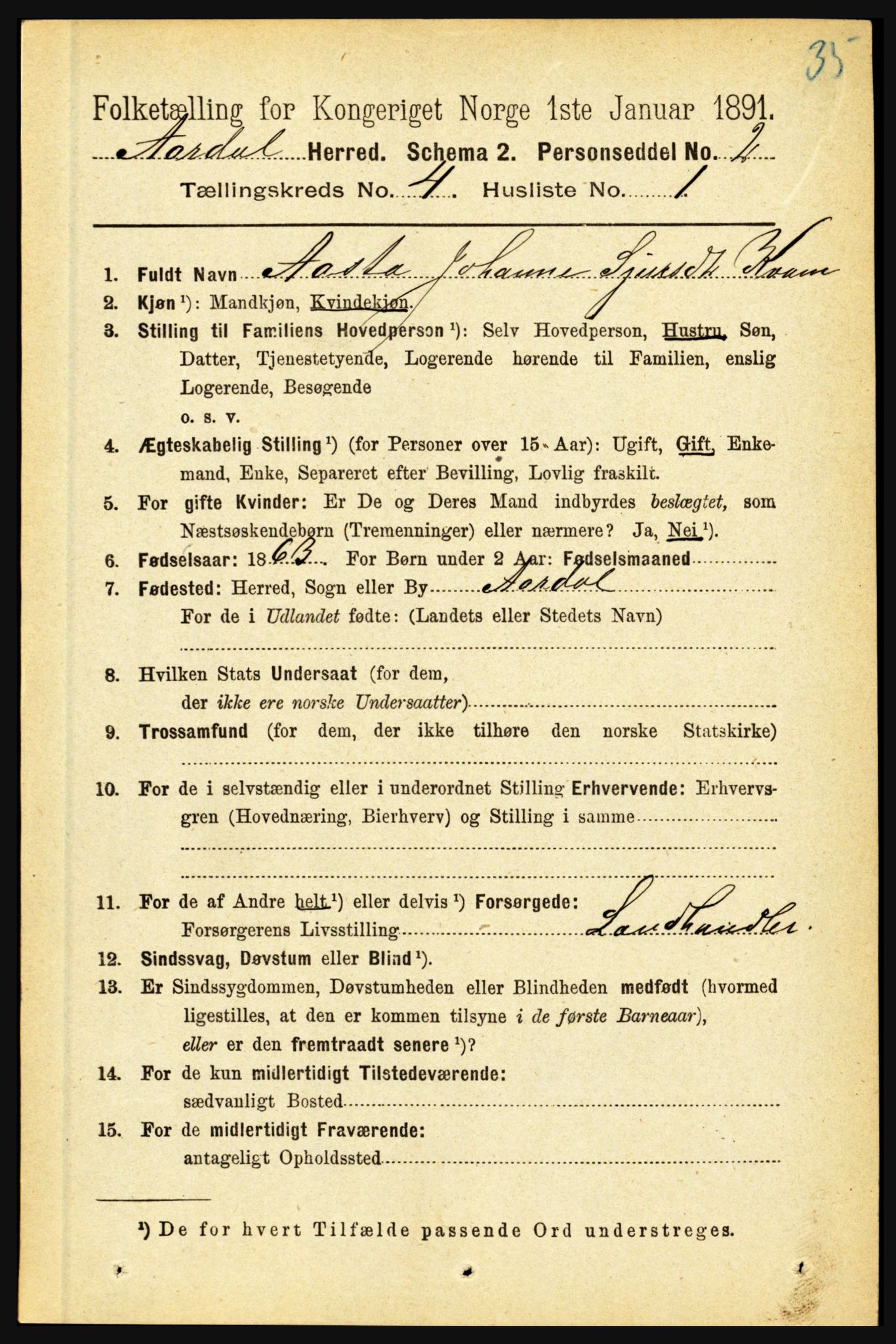 RA, 1891 census for 1424 Årdal, 1891, p. 641