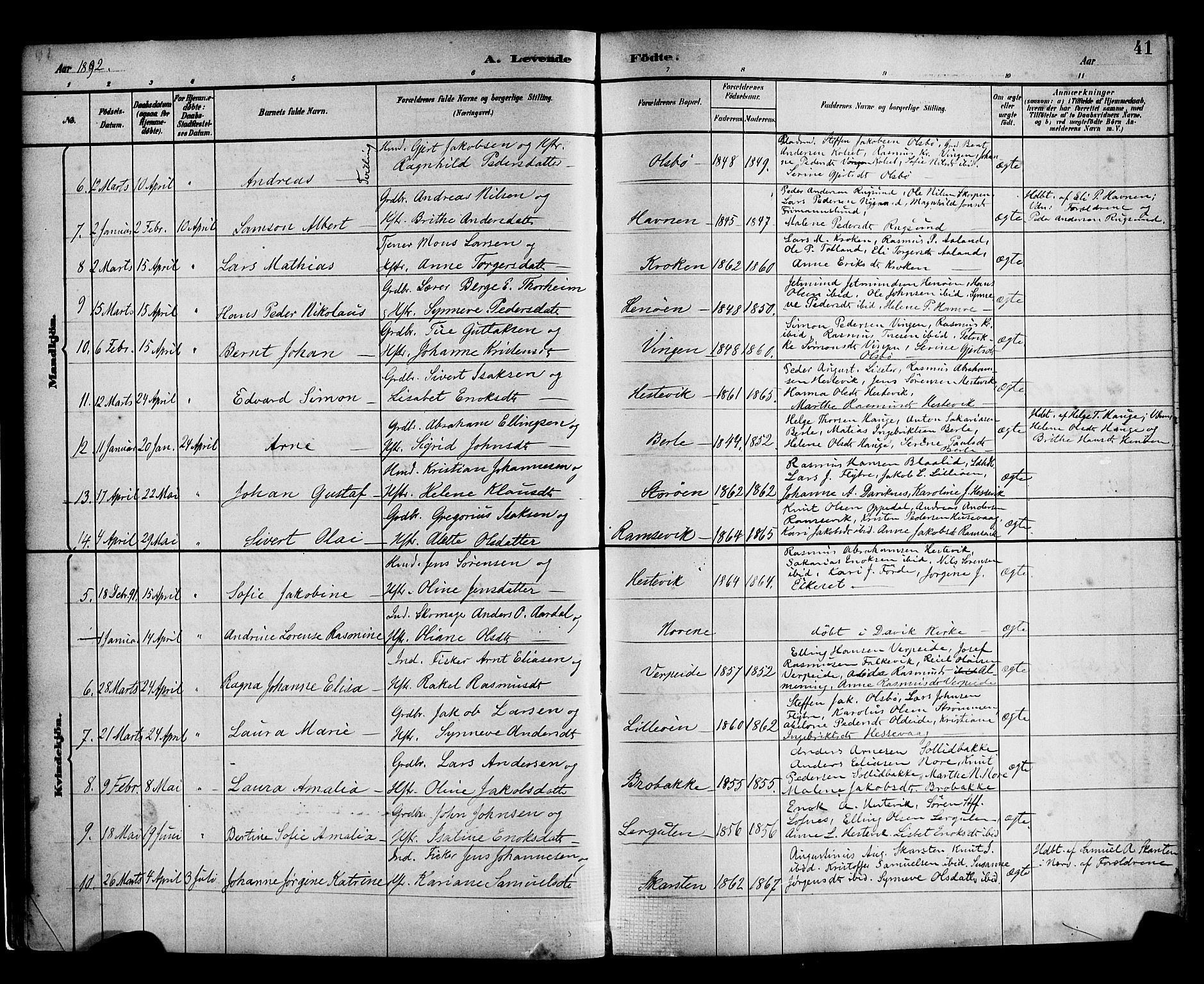 Davik sokneprestembete, AV/SAB-A-79701/H/Haa/Haad/L0001: Parish register (official) no. D 1, 1882-1900, p. 41