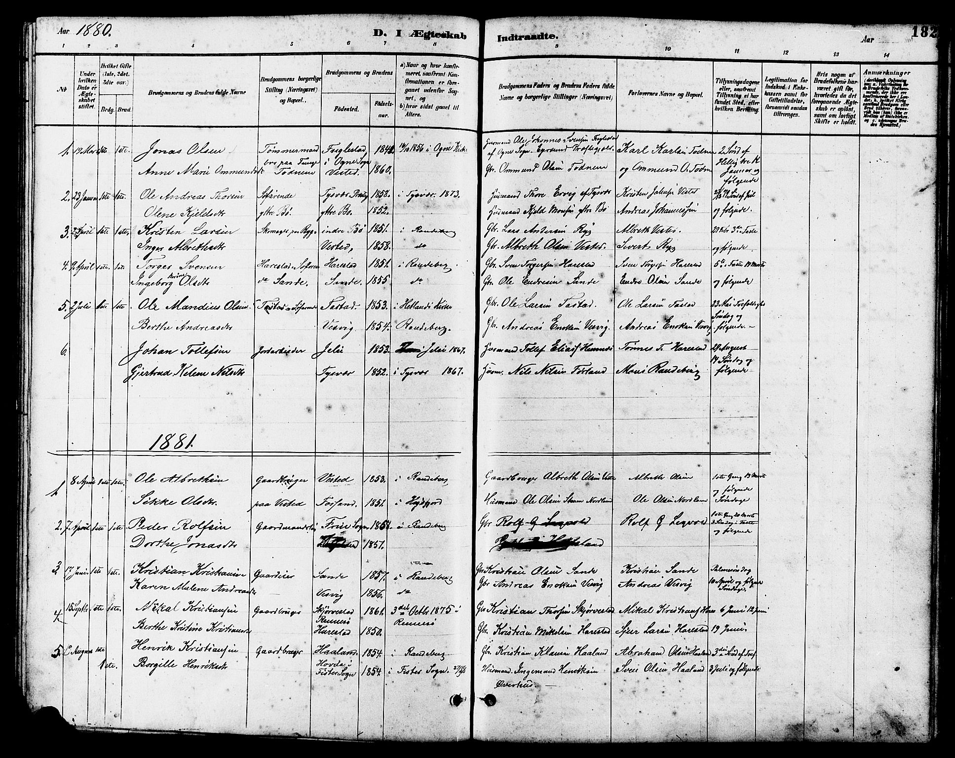 Hetland sokneprestkontor, SAST/A-101826/30/30BB/L0006: Parish register (copy) no. B 6, 1878-1921, p. 182