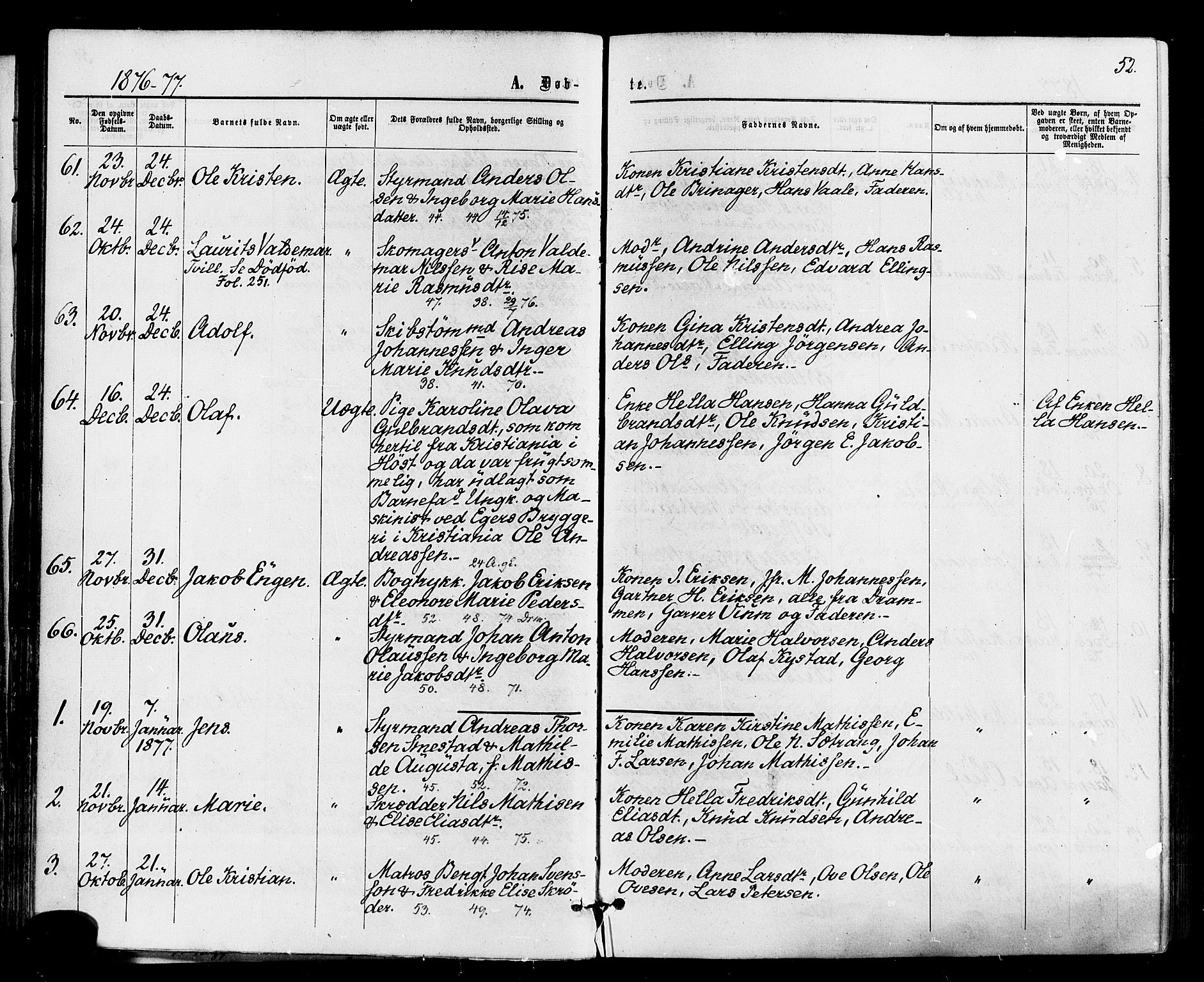 Holmestrand kirkebøker, AV/SAKO-A-346/F/Fa/L0003: Parish register (official) no. 3, 1867-1879, p. 52