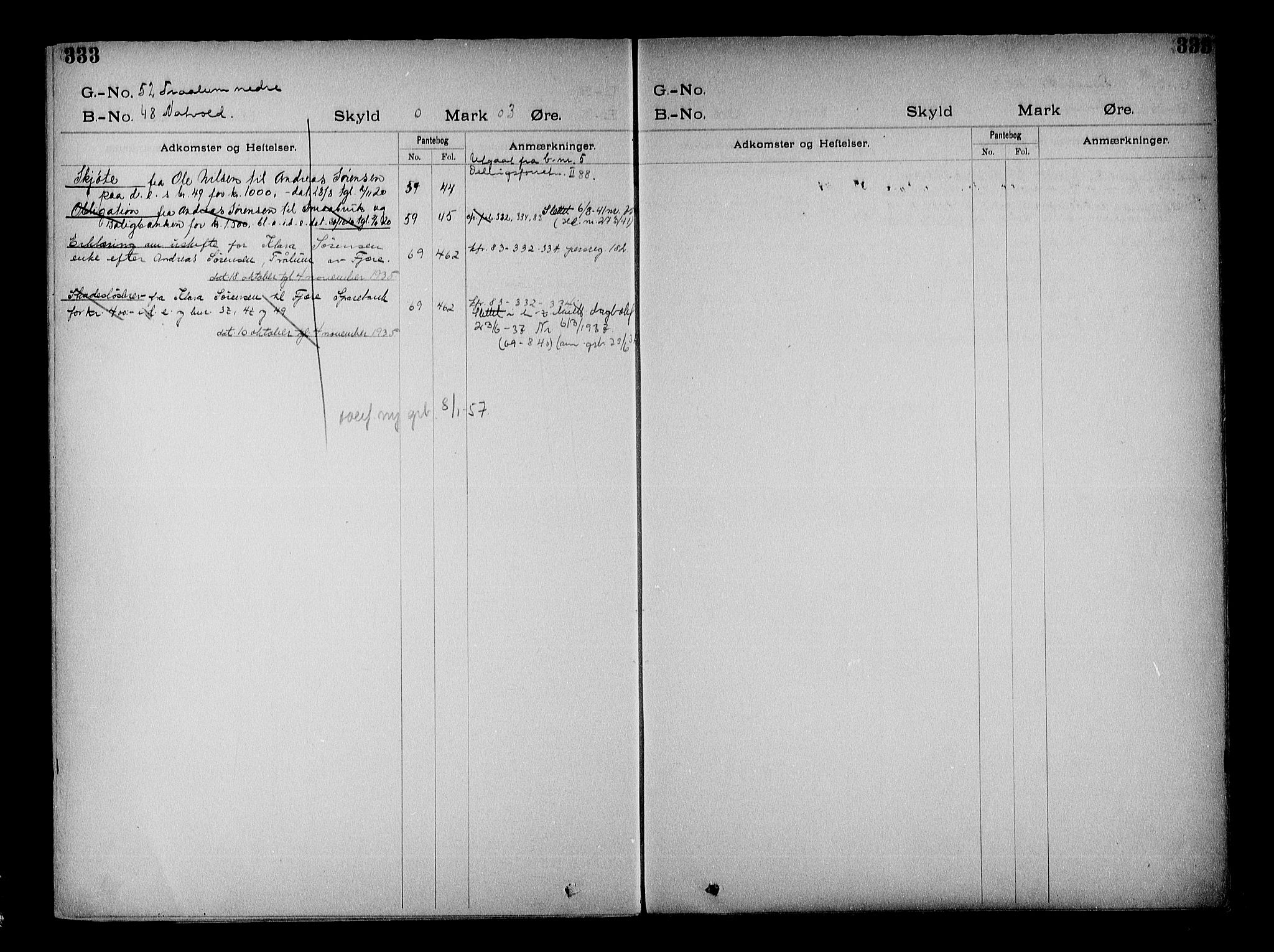 Vestre Nedenes/Sand sorenskriveri, SAK/1221-0010/G/Ga/L0022: Mortgage register no. 15, 1899-1957, p. 333