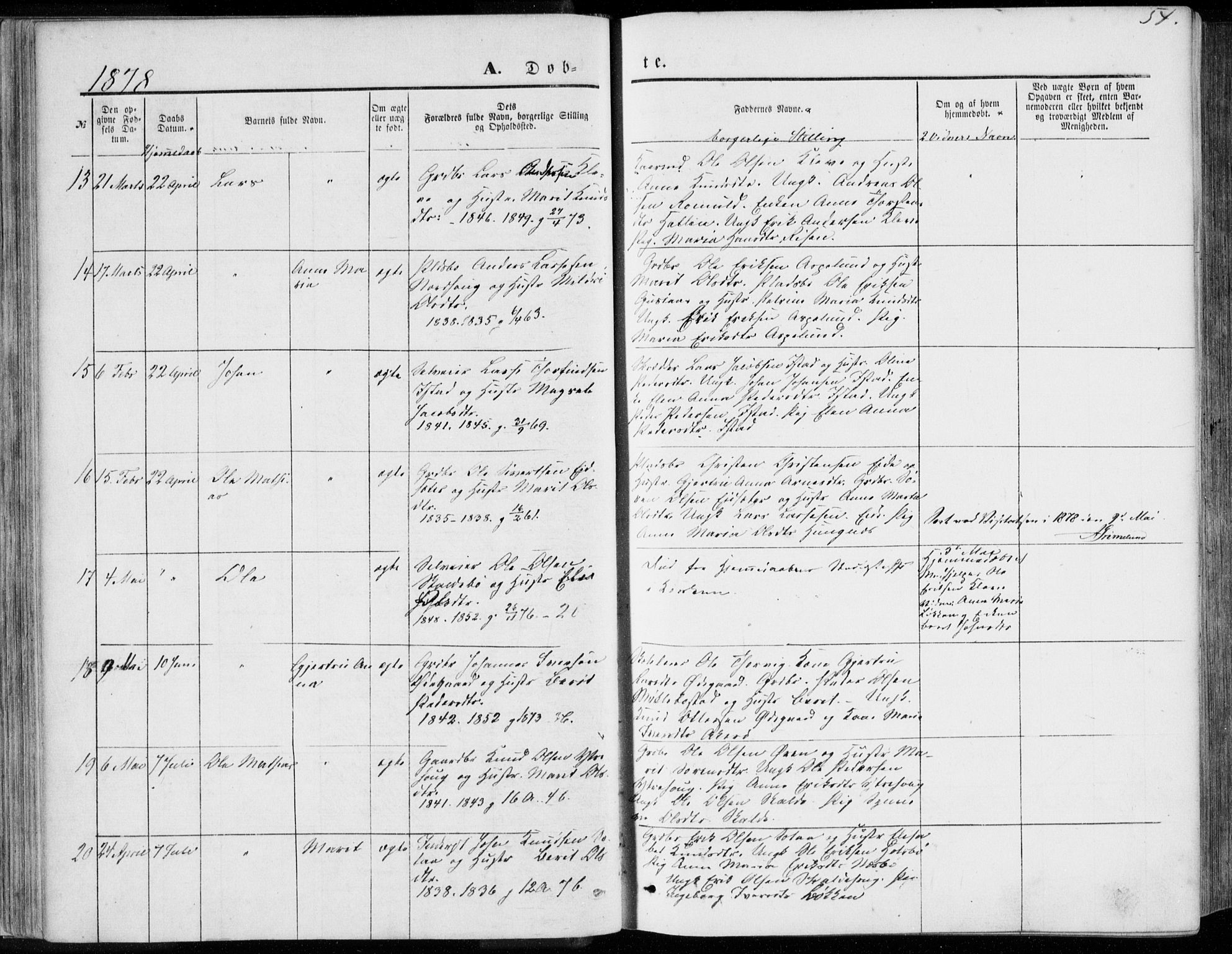 Ministerialprotokoller, klokkerbøker og fødselsregistre - Møre og Romsdal, AV/SAT-A-1454/557/L0681: Parish register (official) no. 557A03, 1869-1886, p. 54