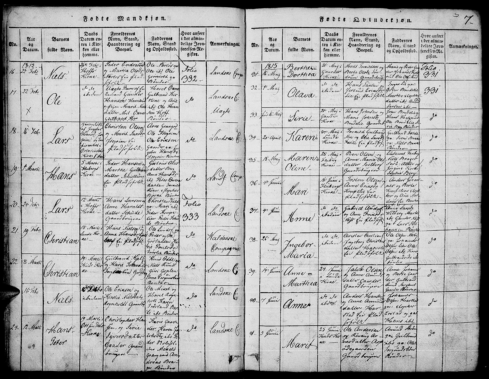 Land prestekontor, AV/SAH-PREST-120/H/Ha/Hab/L0001: Parish register (copy) no. 1, 1814-1833, p. 7