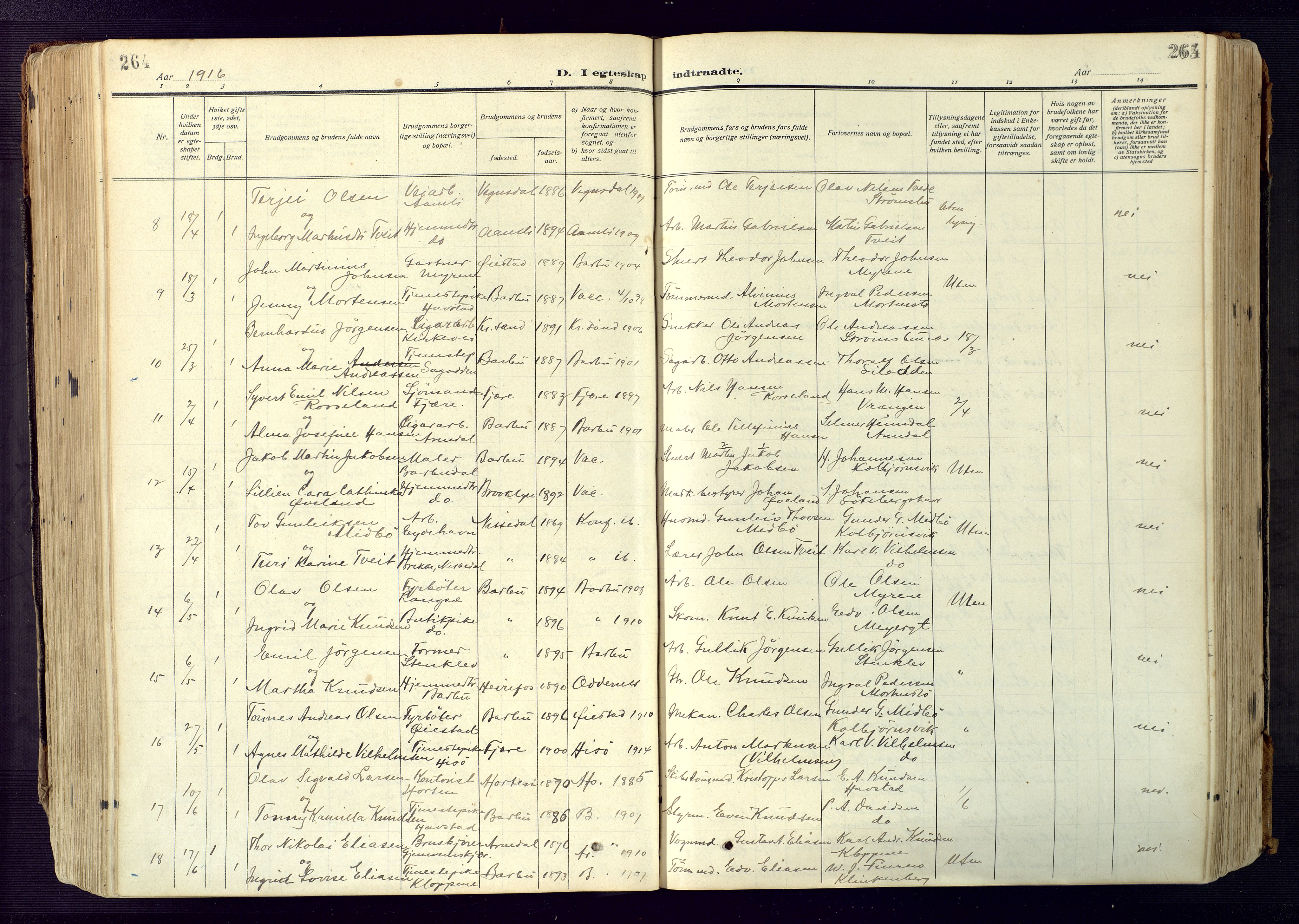 Barbu sokneprestkontor, SAK/1111-0003/F/Fa/L0006: Parish register (official) no. A 6, 1910-1929, p. 264