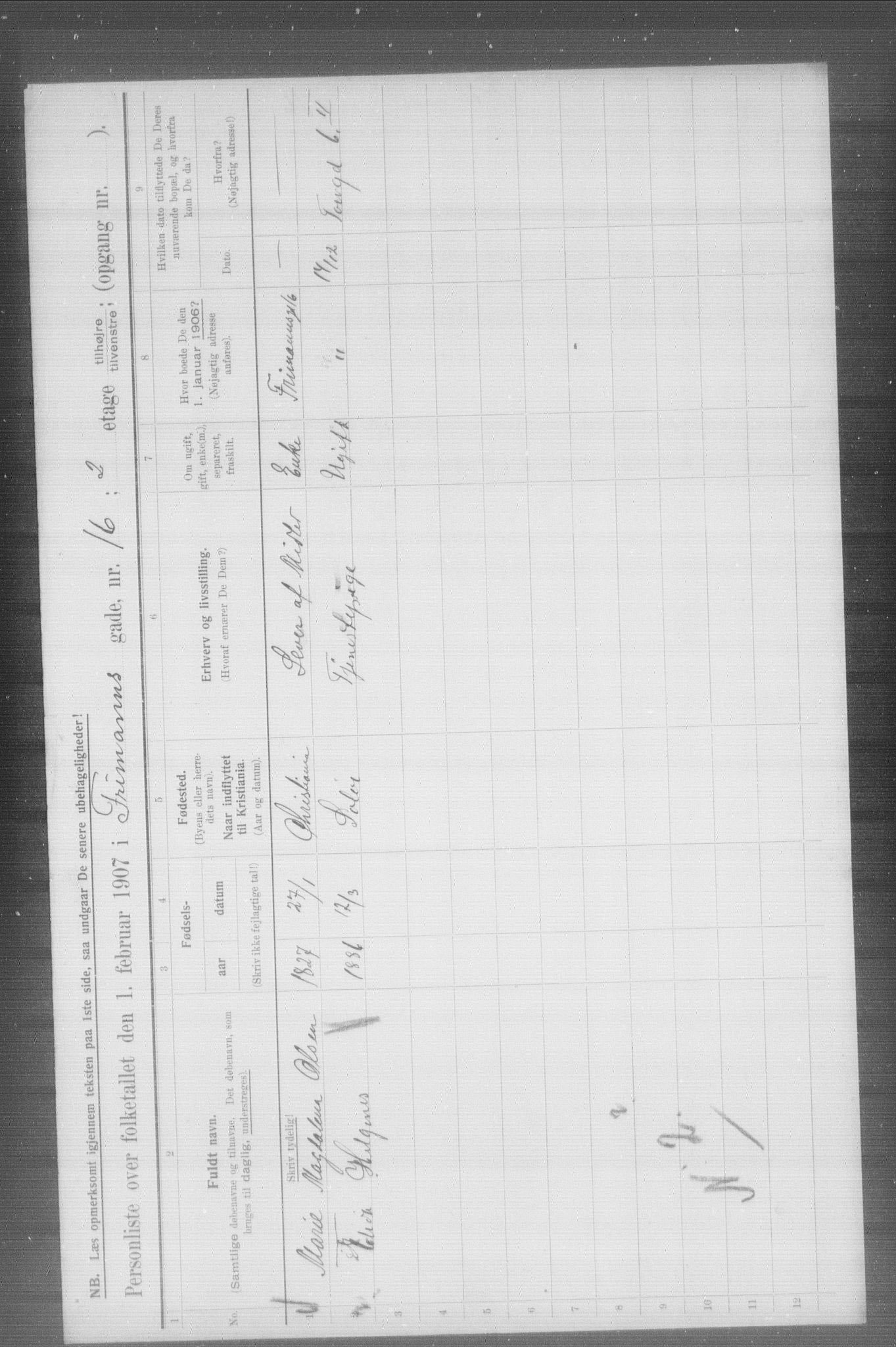 OBA, Municipal Census 1907 for Kristiania, 1907, p. 13655