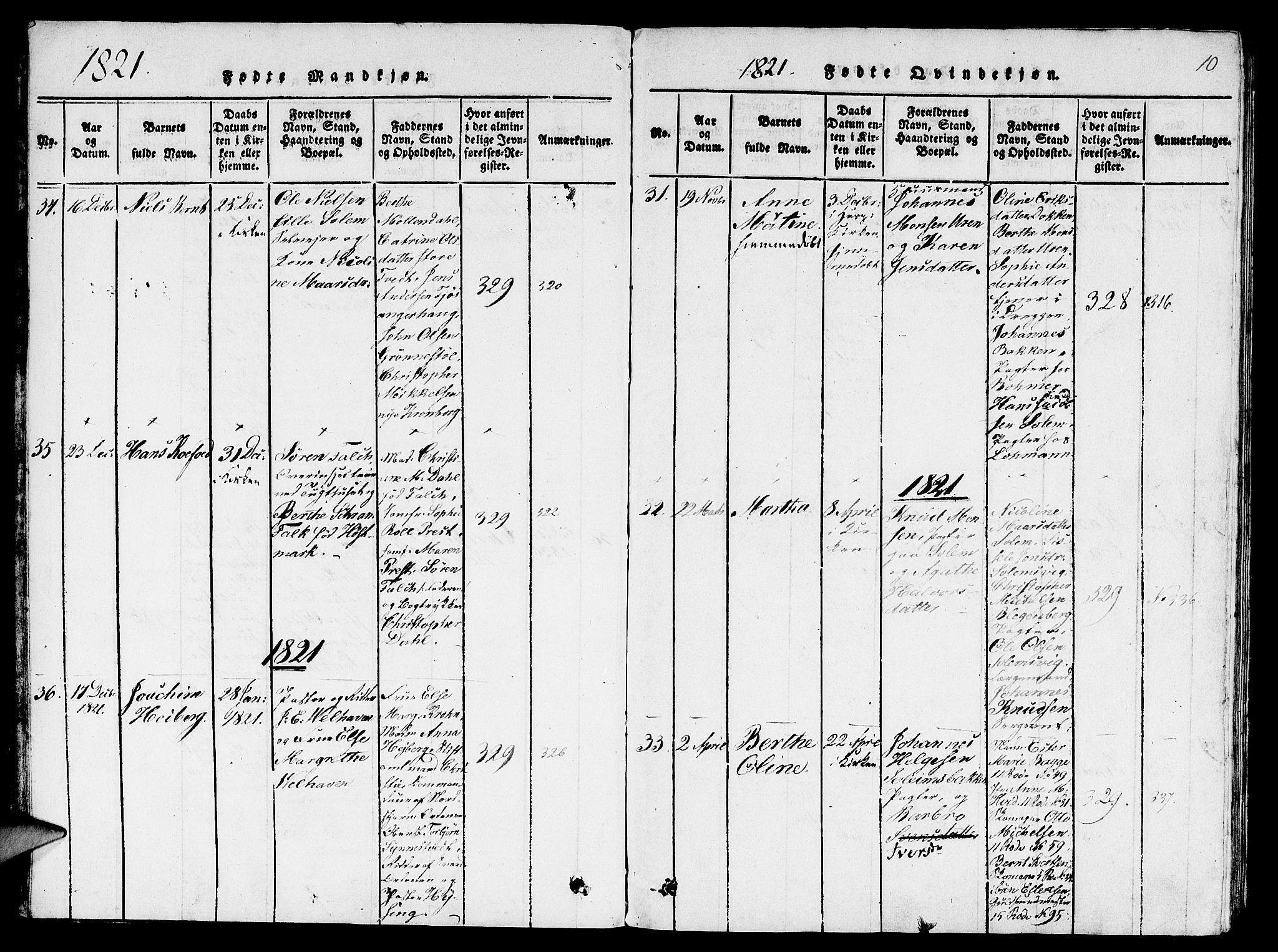 St. Jørgens hospital og Årstad sokneprestembete, SAB/A-99934: Parish register (copy) no. A 1, 1816-1843, p. 10