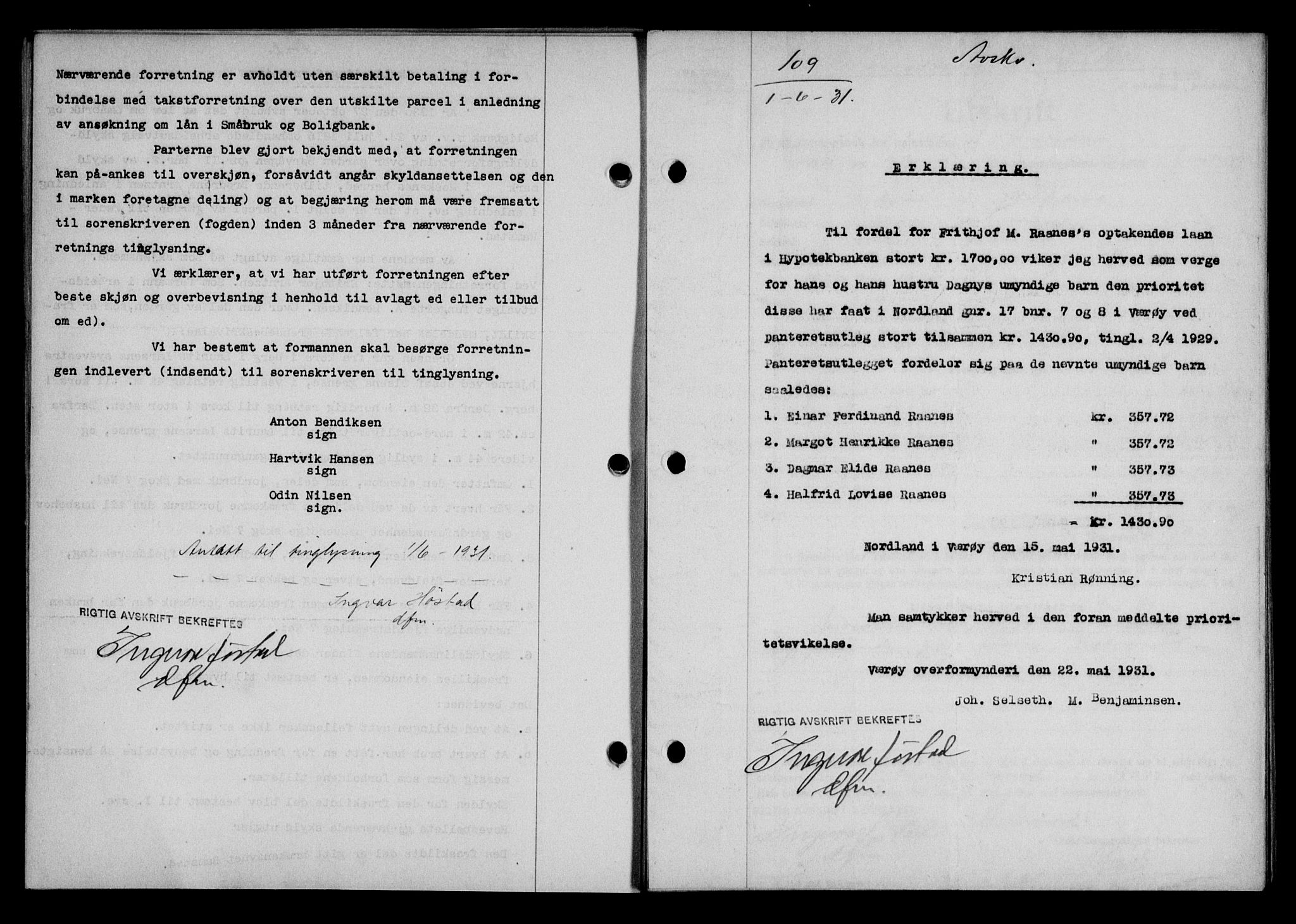 Lofoten sorenskriveri, SAT/A-0017/1/2/2C/L0023b: Mortgage book no. 23b, 1931-1931, Deed date: 01.06.1931