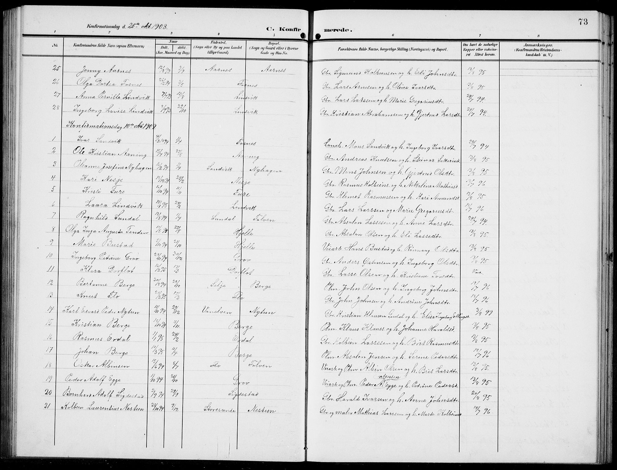 Stryn Sokneprestembete, AV/SAB-A-82501: Parish register (copy) no. C 4, 1905-1936, p. 73