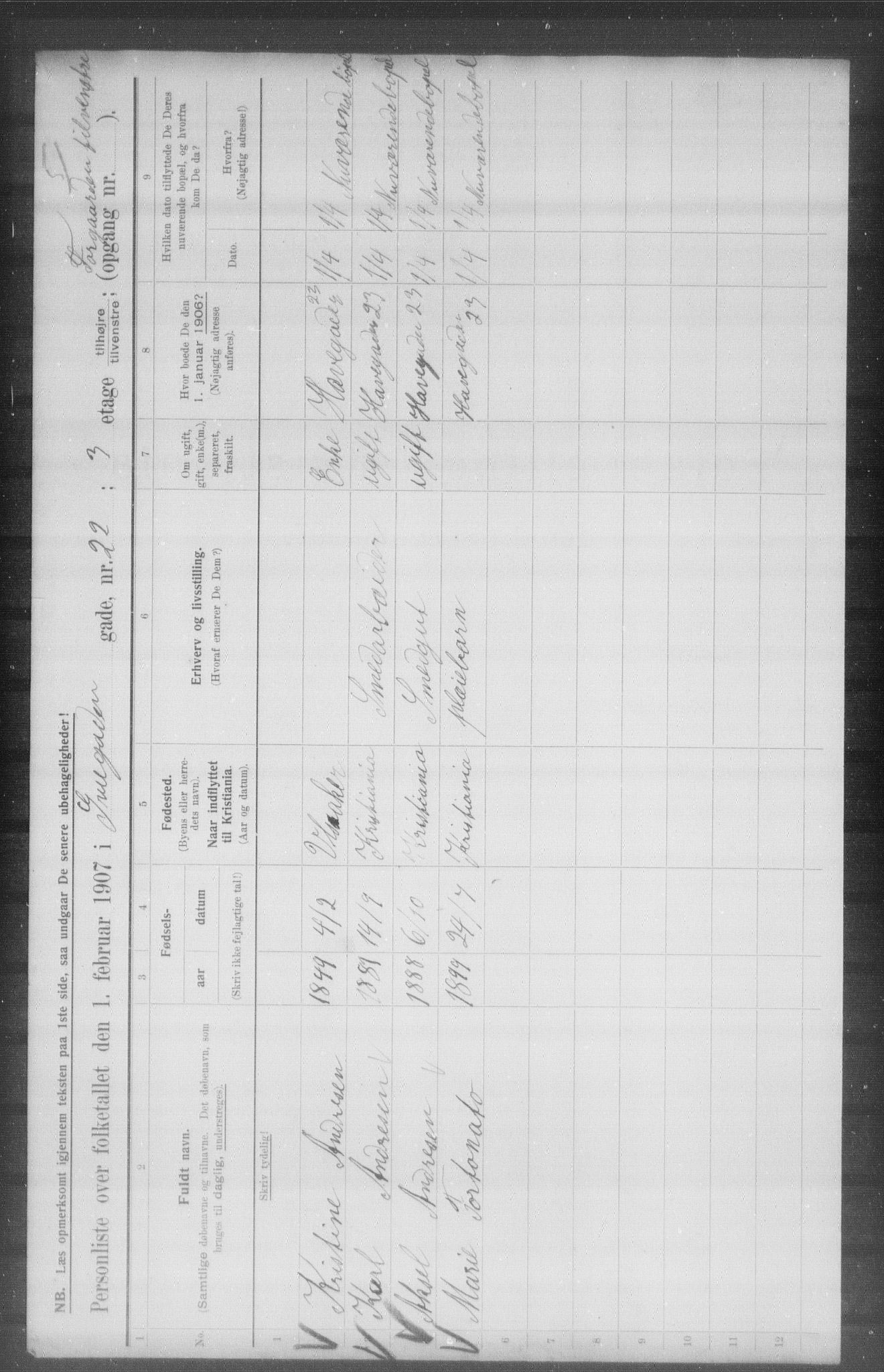 OBA, Municipal Census 1907 for Kristiania, 1907, p. 15564