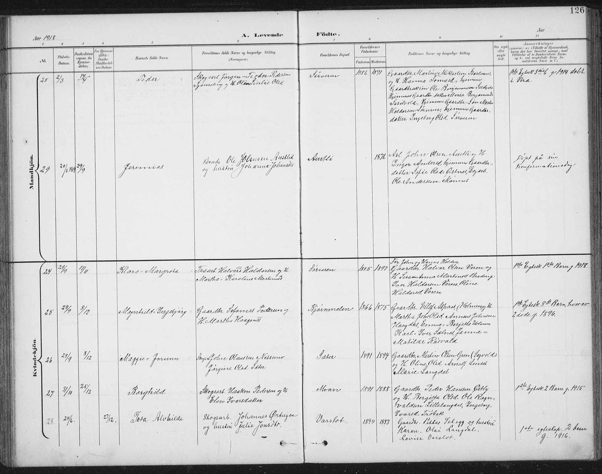 Ministerialprotokoller, klokkerbøker og fødselsregistre - Nord-Trøndelag, AV/SAT-A-1458/724/L0269: Parish register (copy) no. 724C05, 1899-1920, p. 126