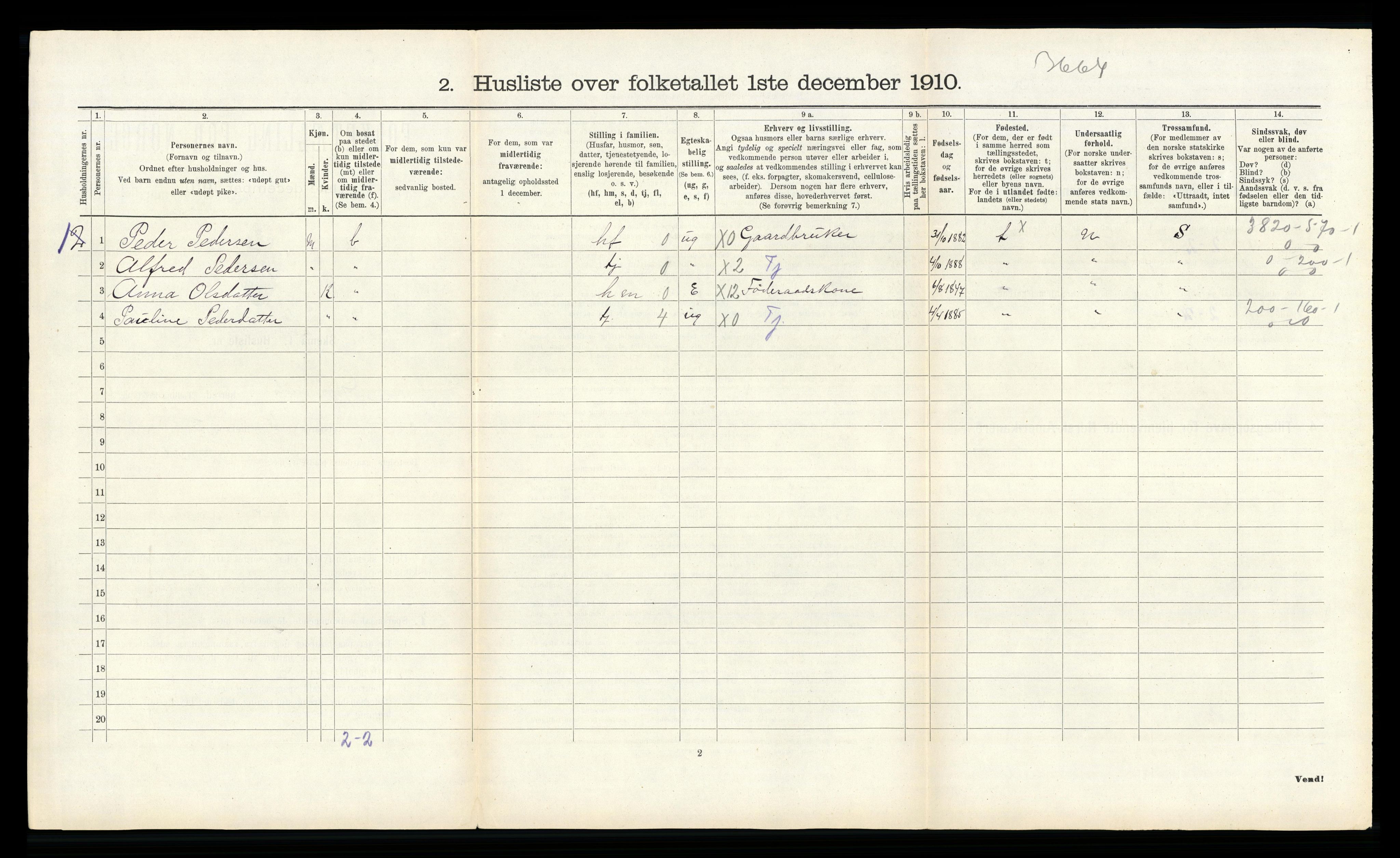 RA, 1910 census for Gyland, 1910, p. 197