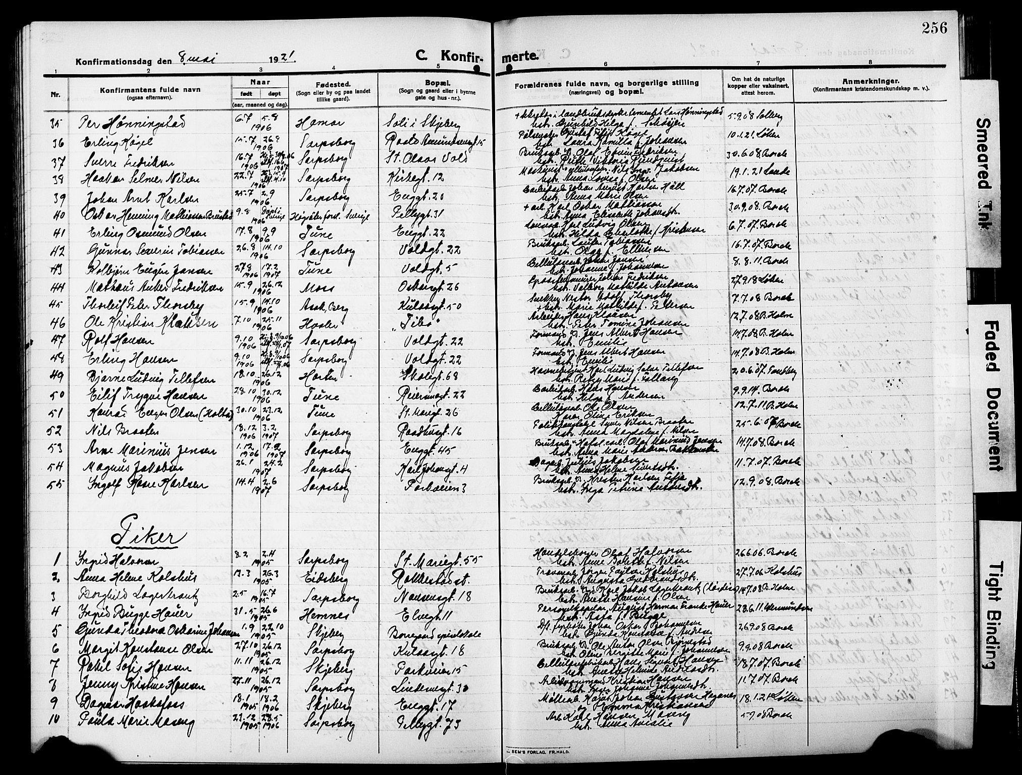 Sarpsborg prestekontor Kirkebøker, AV/SAO-A-2006/G/Ga/L0002: Parish register (copy) no. 2, 1912-1931, p. 256