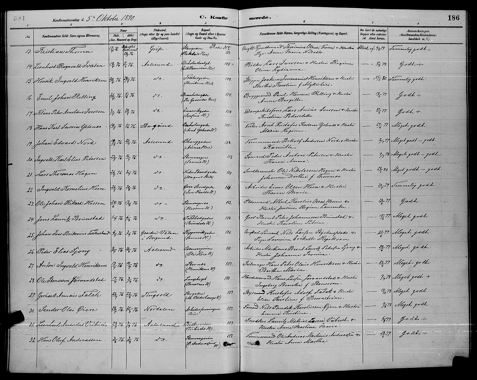 Ministerialprotokoller, klokkerbøker og fødselsregistre - Møre og Romsdal, AV/SAT-A-1454/529/L0467: Parish register (copy) no. 529C04, 1889-1897, p. 186