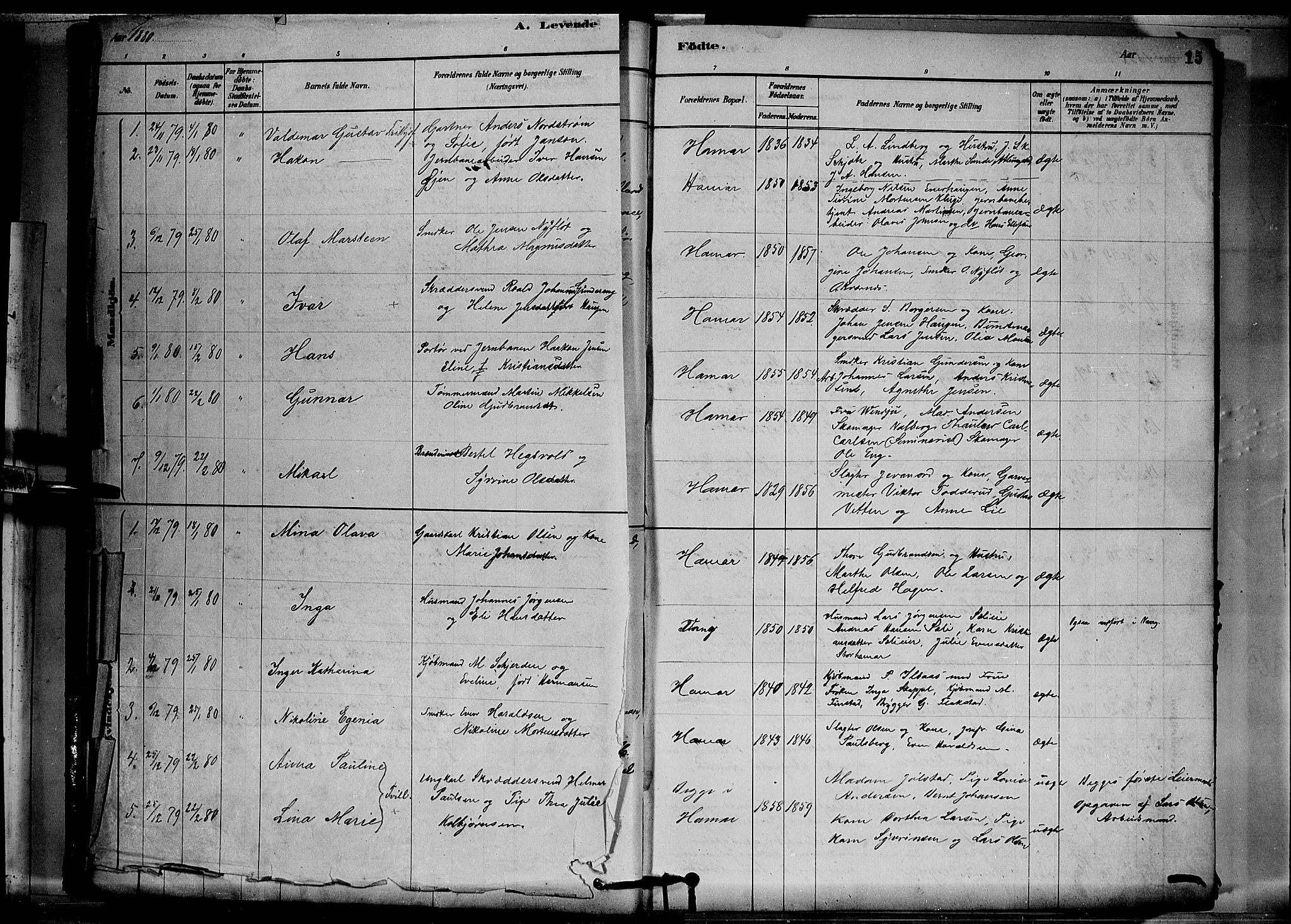 Vang prestekontor, Hedmark, SAH/PREST-008/H/Ha/Hab/L0012: Parish register (copy) no. 12, 1878-1889, p. 15