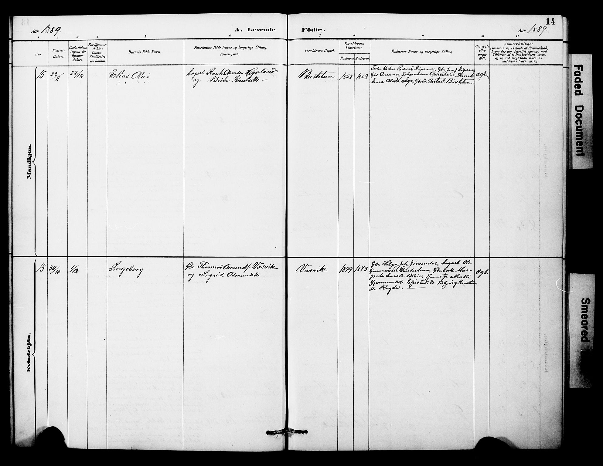 Odda Sokneprestembete, SAB/A-77201/H/Hab: Parish register (copy) no. A 7, 1887-1912, p. 14