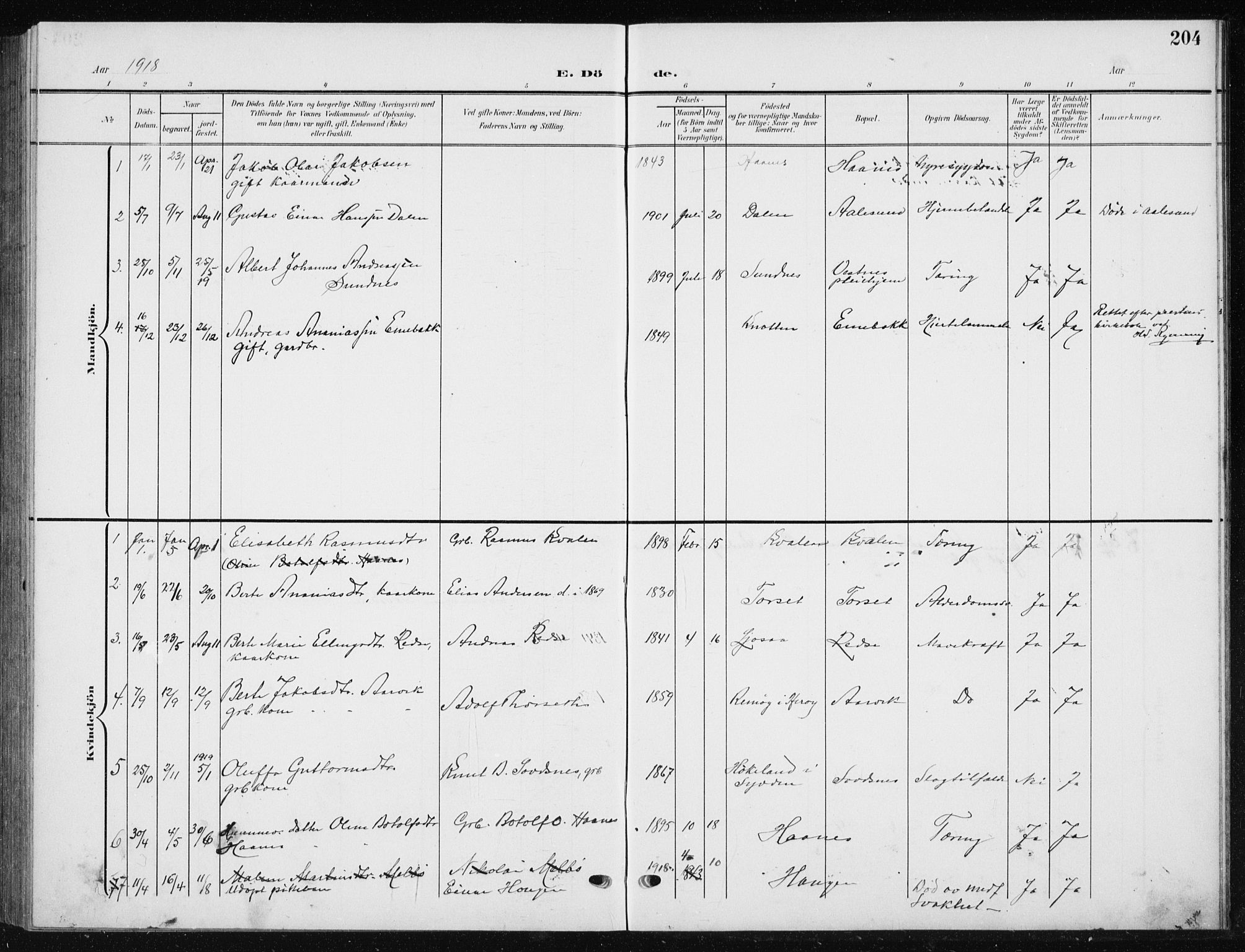 Ministerialprotokoller, klokkerbøker og fødselsregistre - Møre og Romsdal, AV/SAT-A-1454/504/L0061: Parish register (copy) no. 504C03, 1902-1940, p. 204