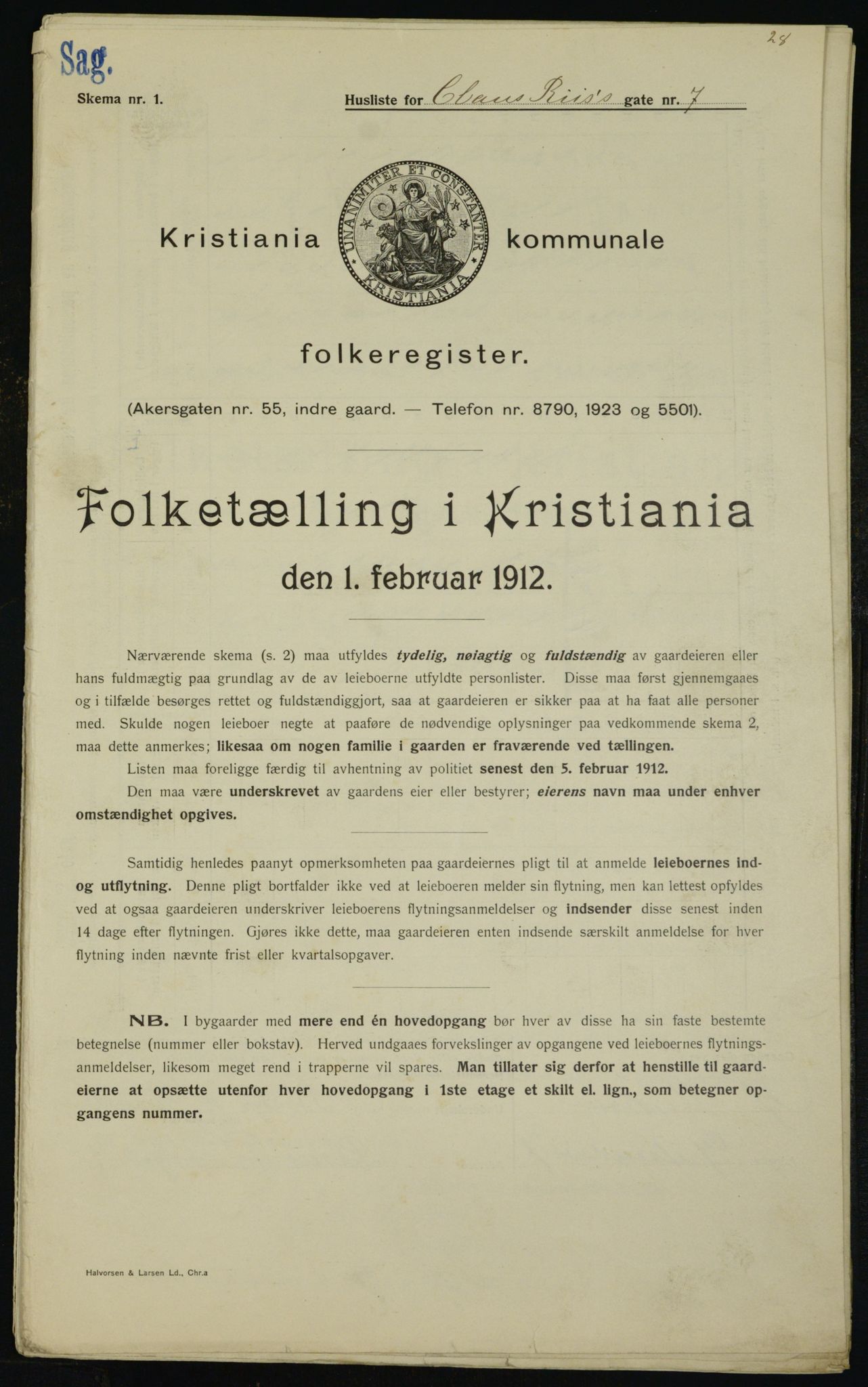 OBA, Municipal Census 1912 for Kristiania, 1912, p. 12611
