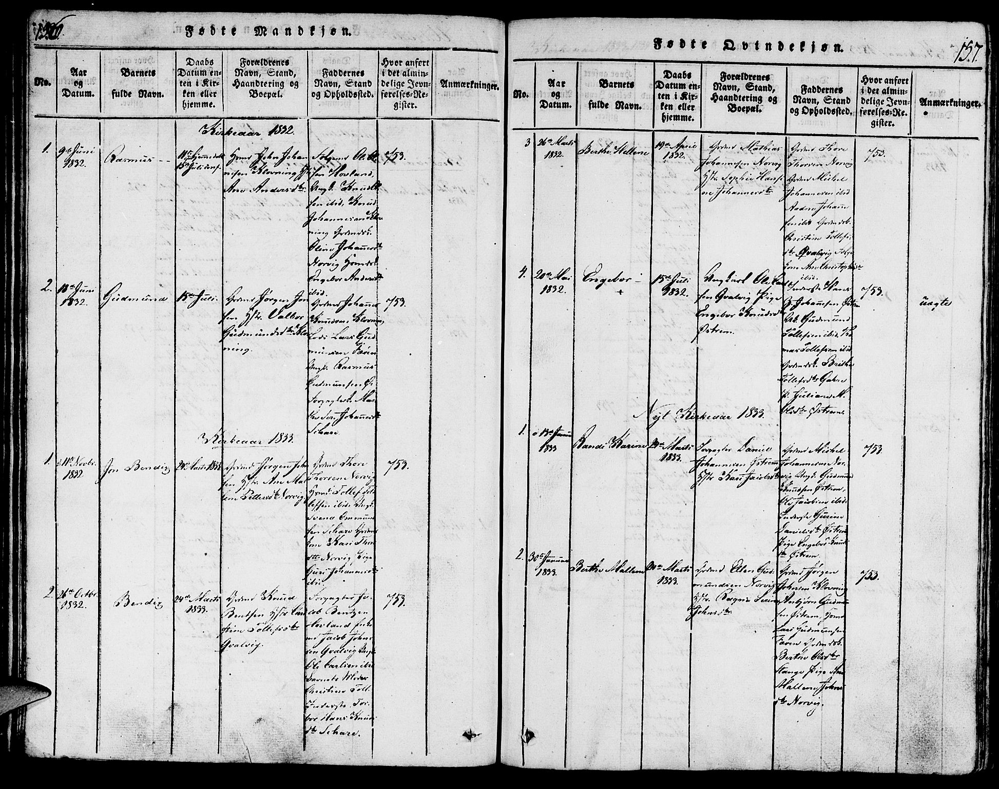 Torvastad sokneprestkontor, AV/SAST-A -101857/H/Ha/Haa/L0003: Parish register (official) no. A 3 /2, 1817-1837, p. 156-157